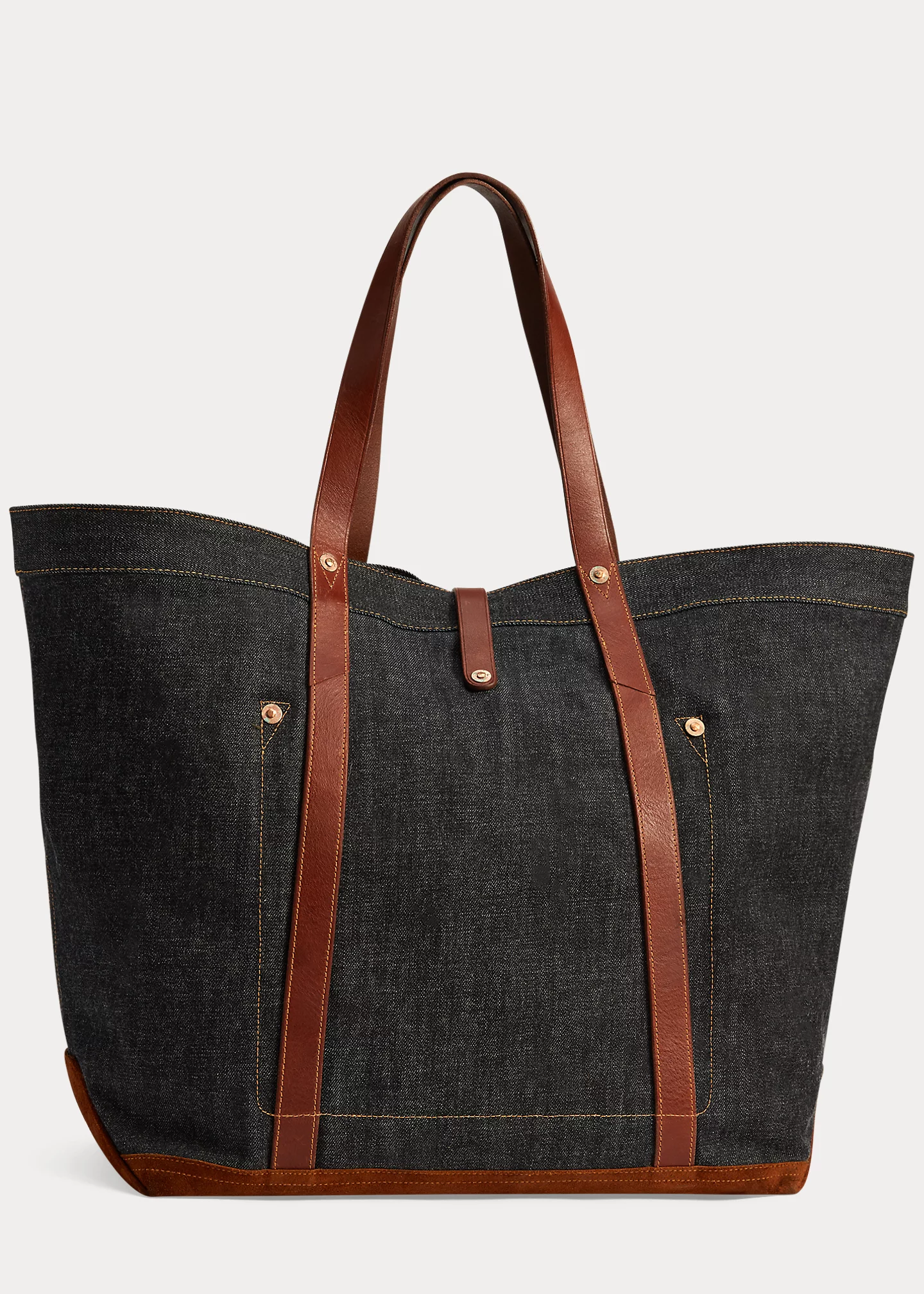 Leather-Trim Denim Tote