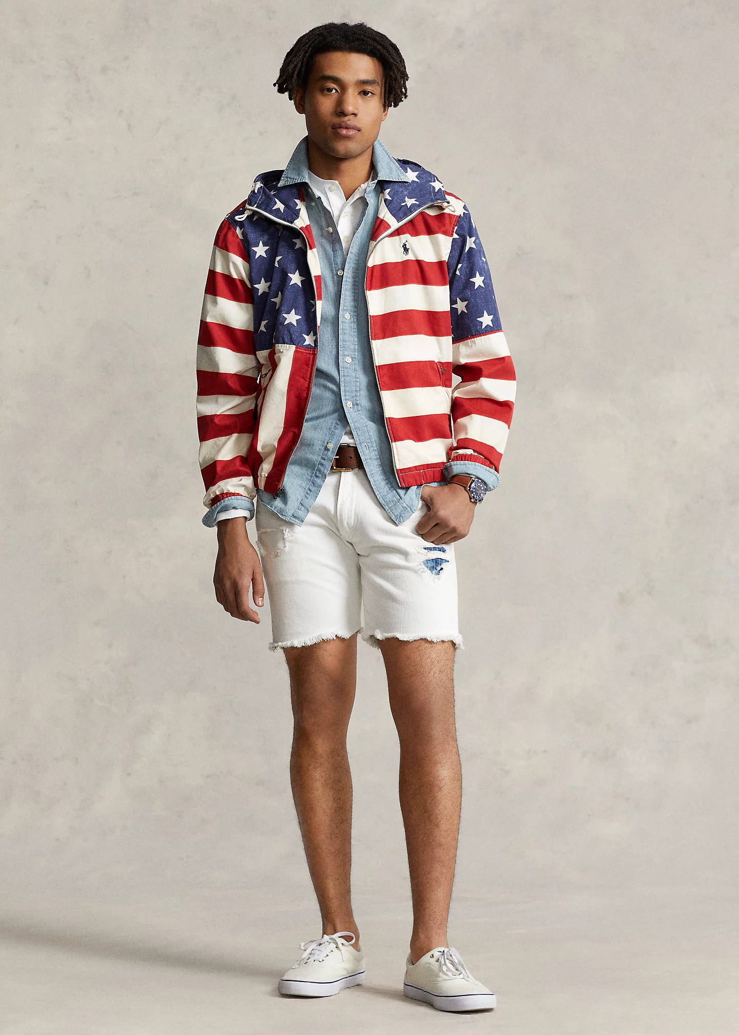 Flag-Print Hooded Jacket