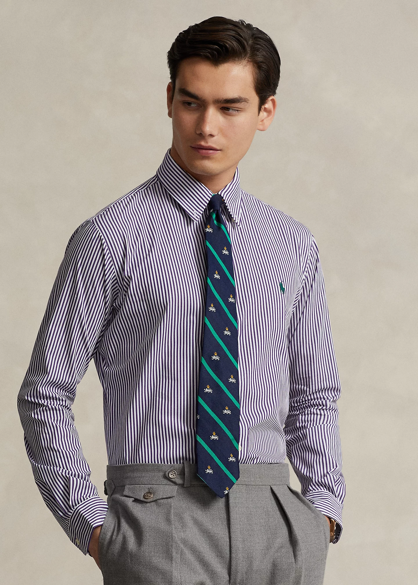 Classic Fit Striped Stretch Poplin Shirt