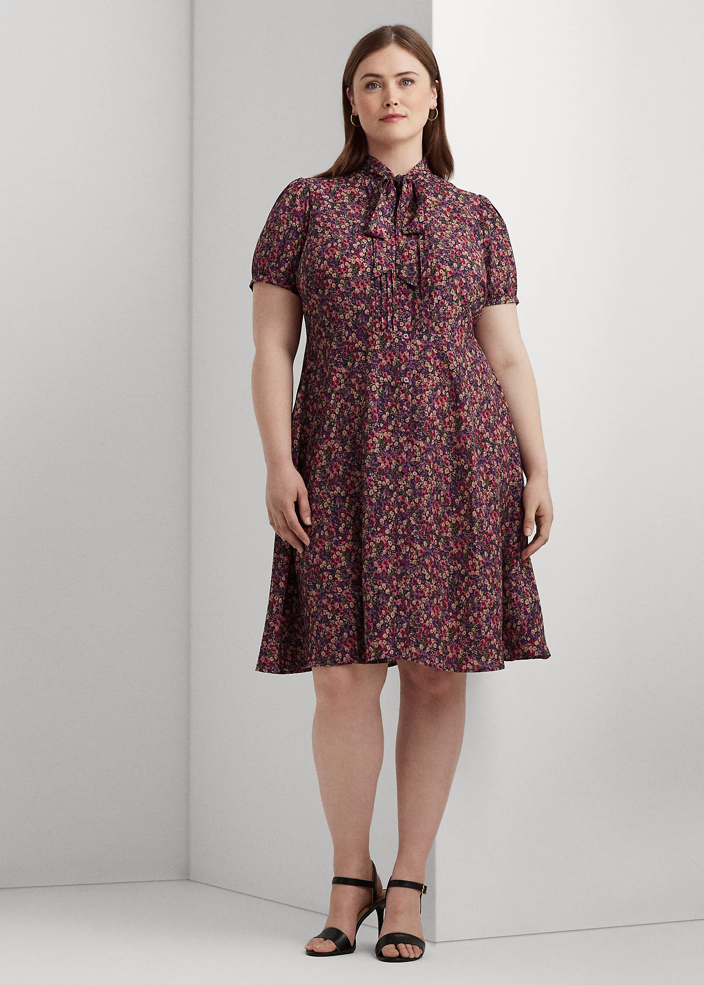 Floral Crepe Tie-Neck Shirtdress