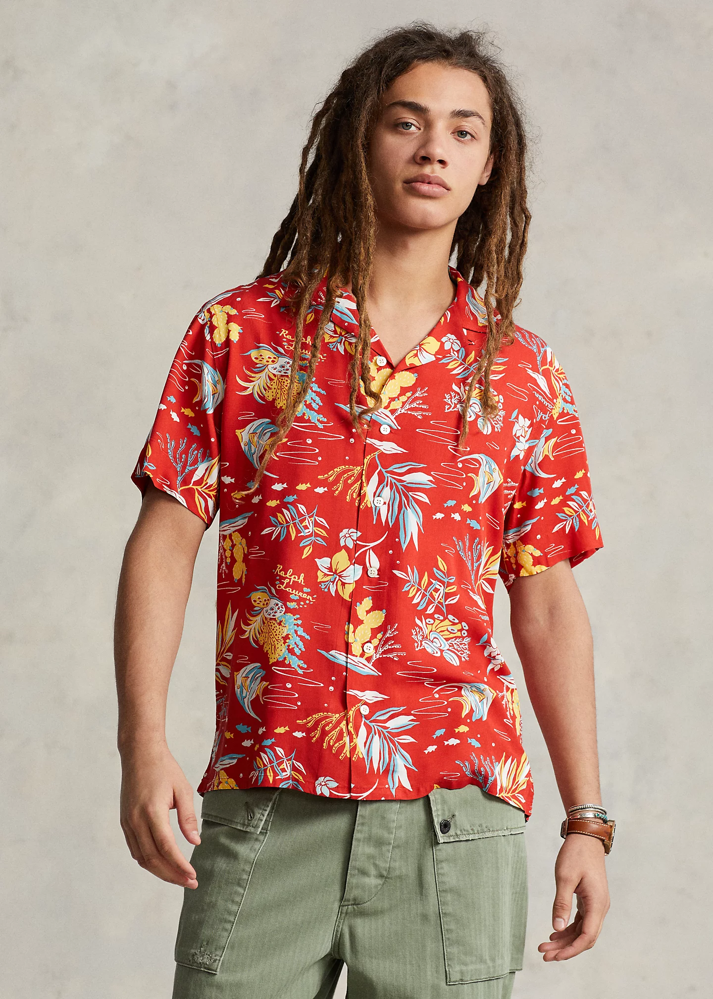 Classic Fit Tropical-Print Camp Shirt