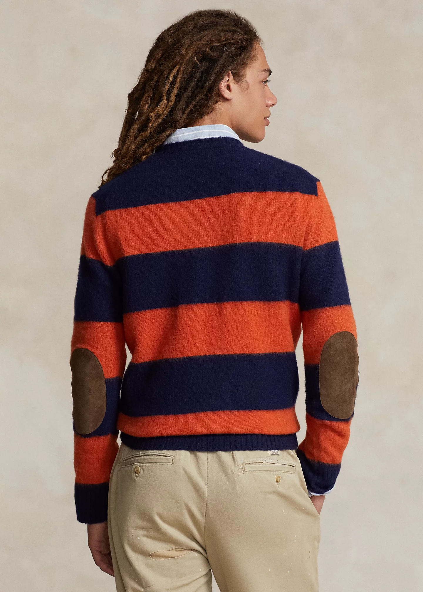 Suede-Trim Striped Wool-Cashmere Sweater