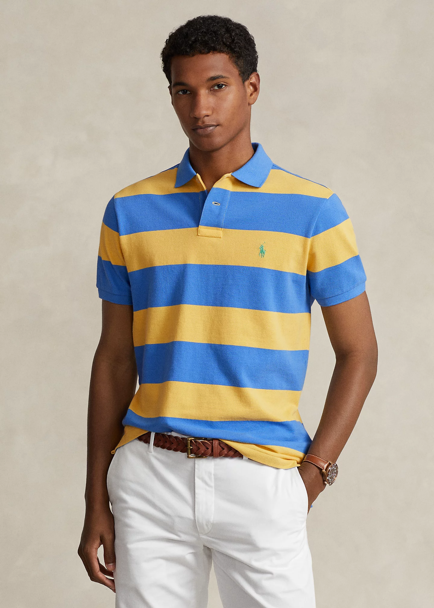 Custom Slim Fit Striped Mesh Polo Shirt