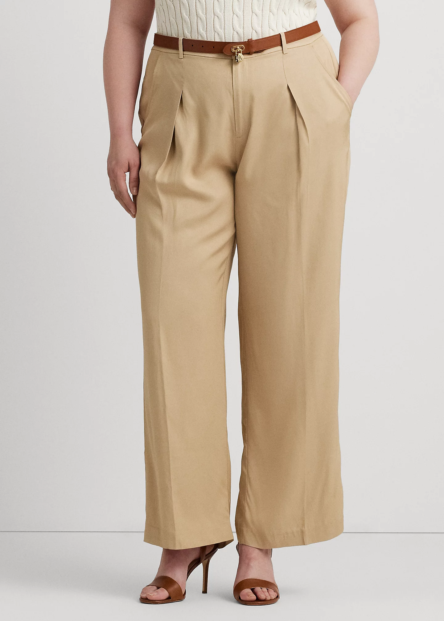Pleated Twill Wide-Leg Pant