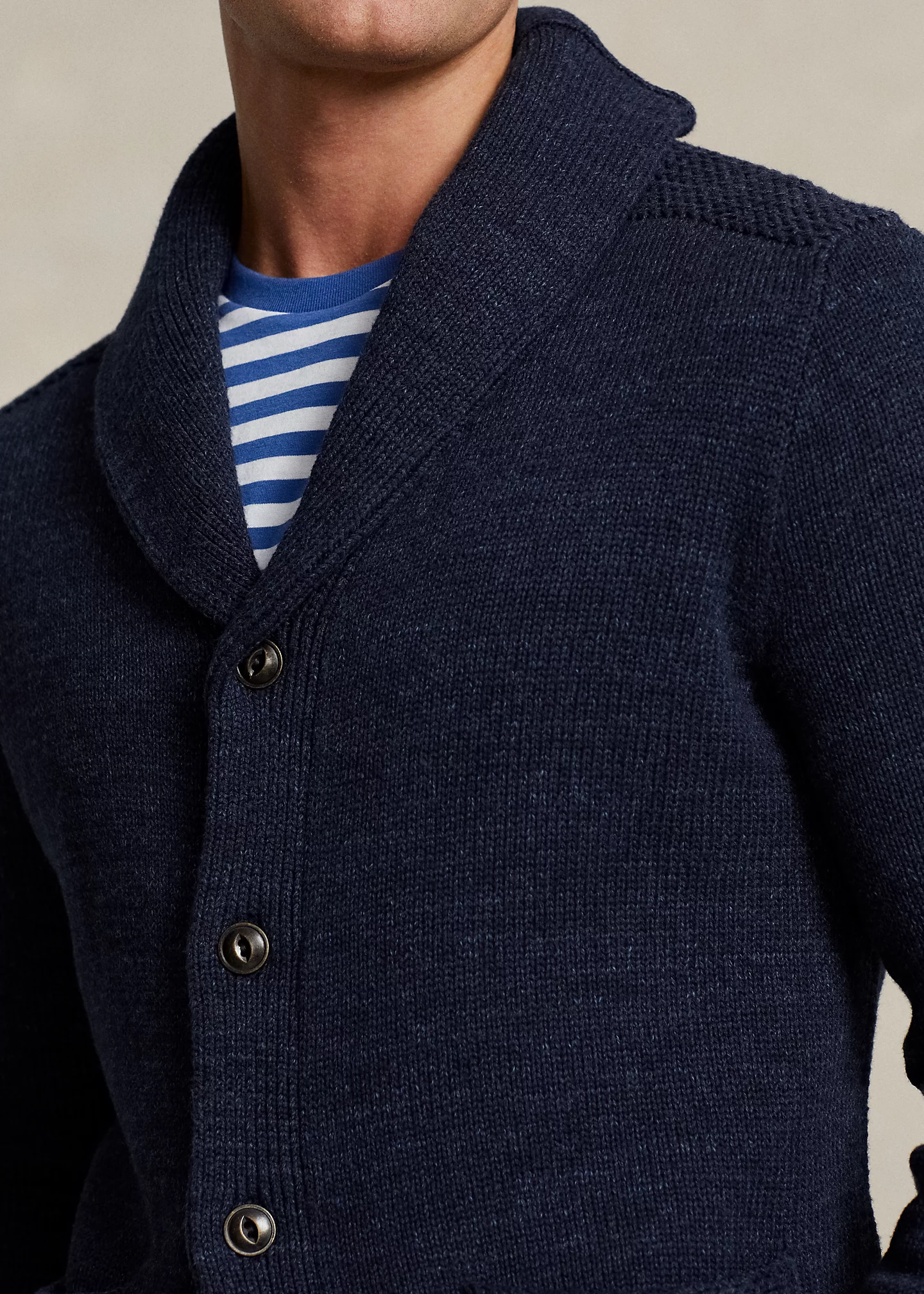 Marled Cotton Shawl-Collar Cardigan