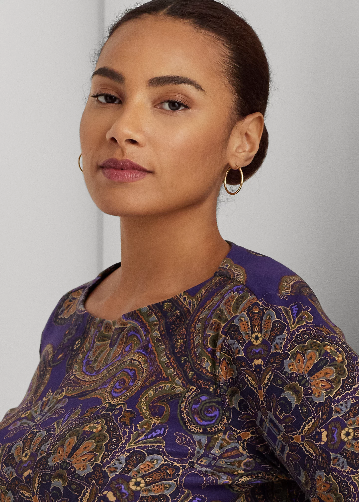 Paisley Stretch Cotton Boatneck Tee