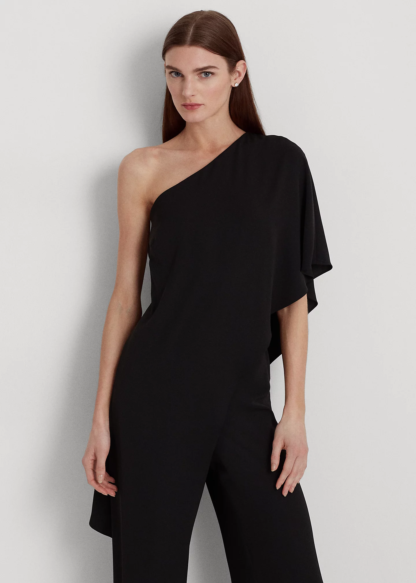 Cape Georgette One-Shoulder Jumpsuit