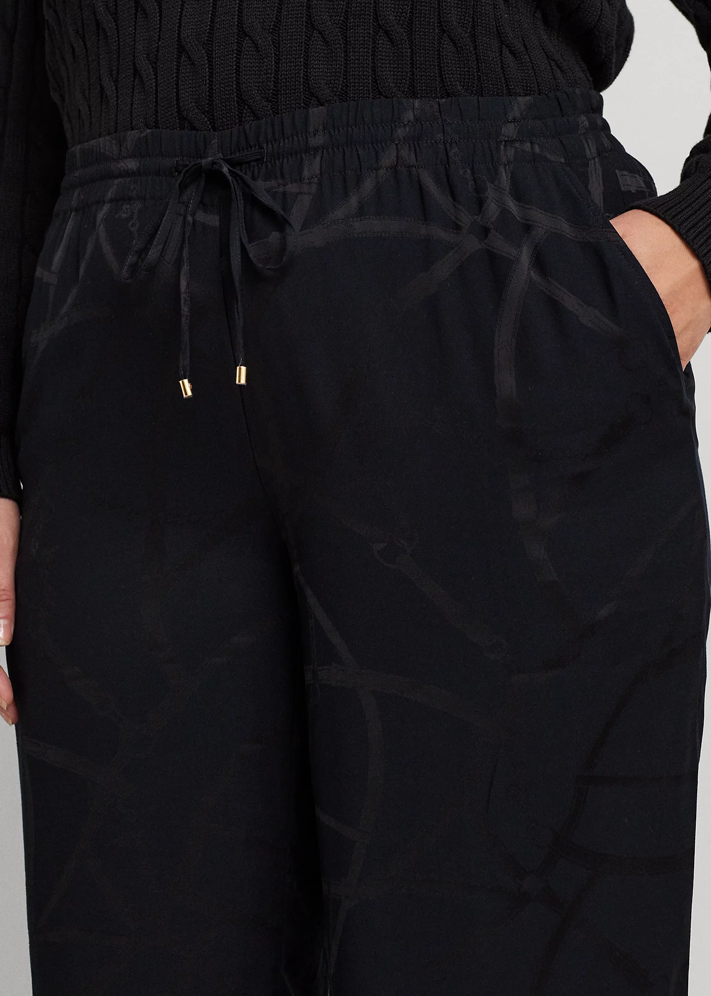 Belting-Motif Jacquard Wide-Leg Pant