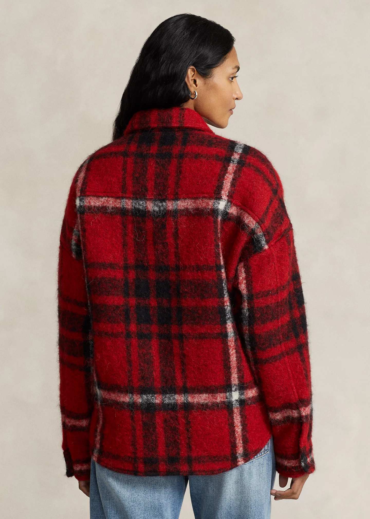 Oversize Fit Plaid Wool-Blend Shirt