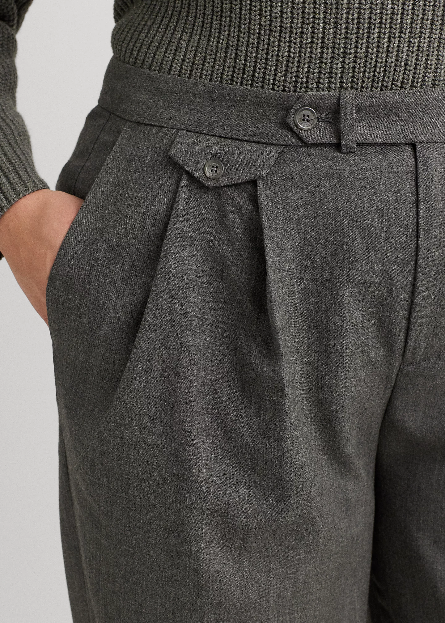 Pleated Wool Twill Straight Pant