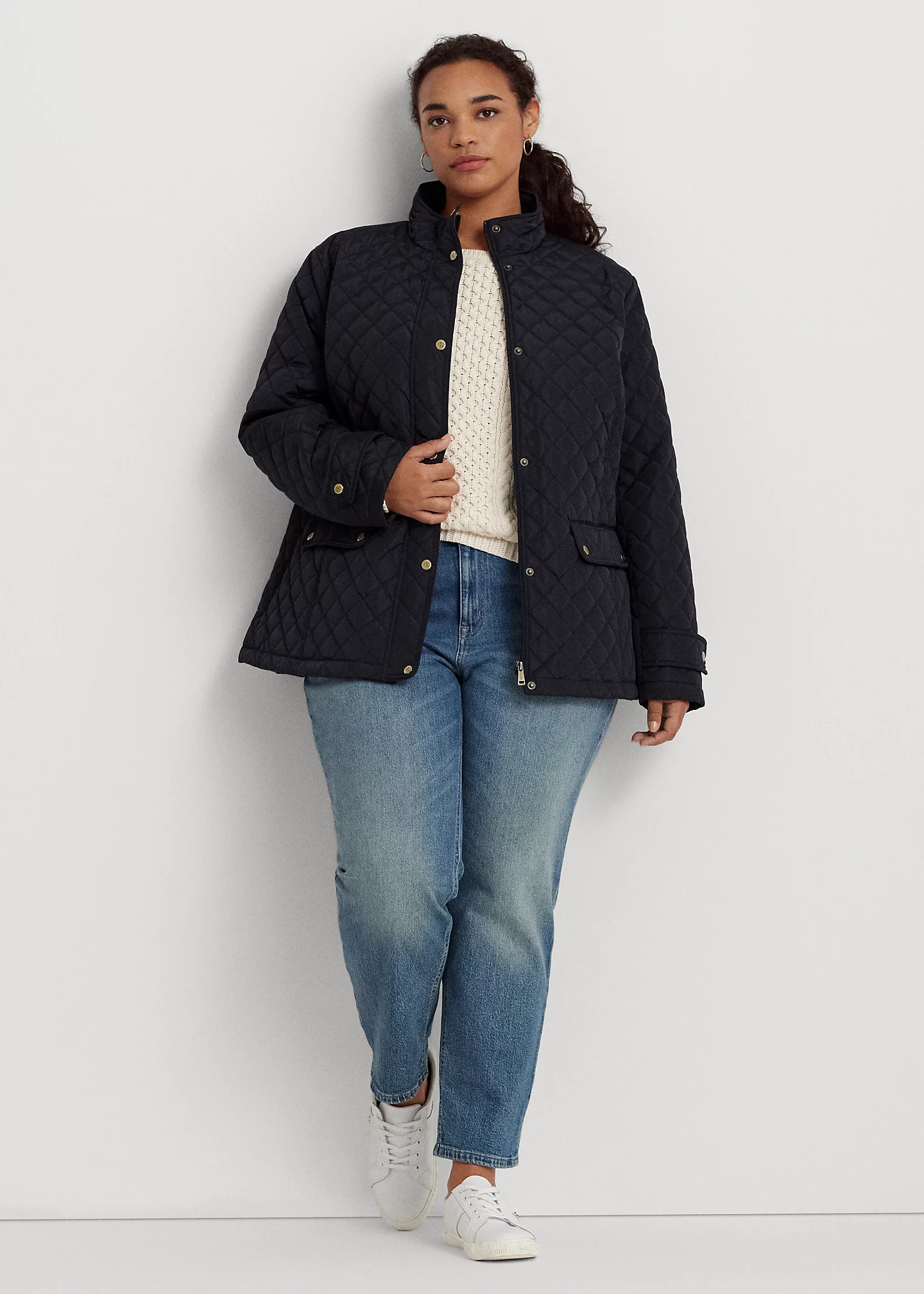 Diamond-Quilted Mockneck Jacket