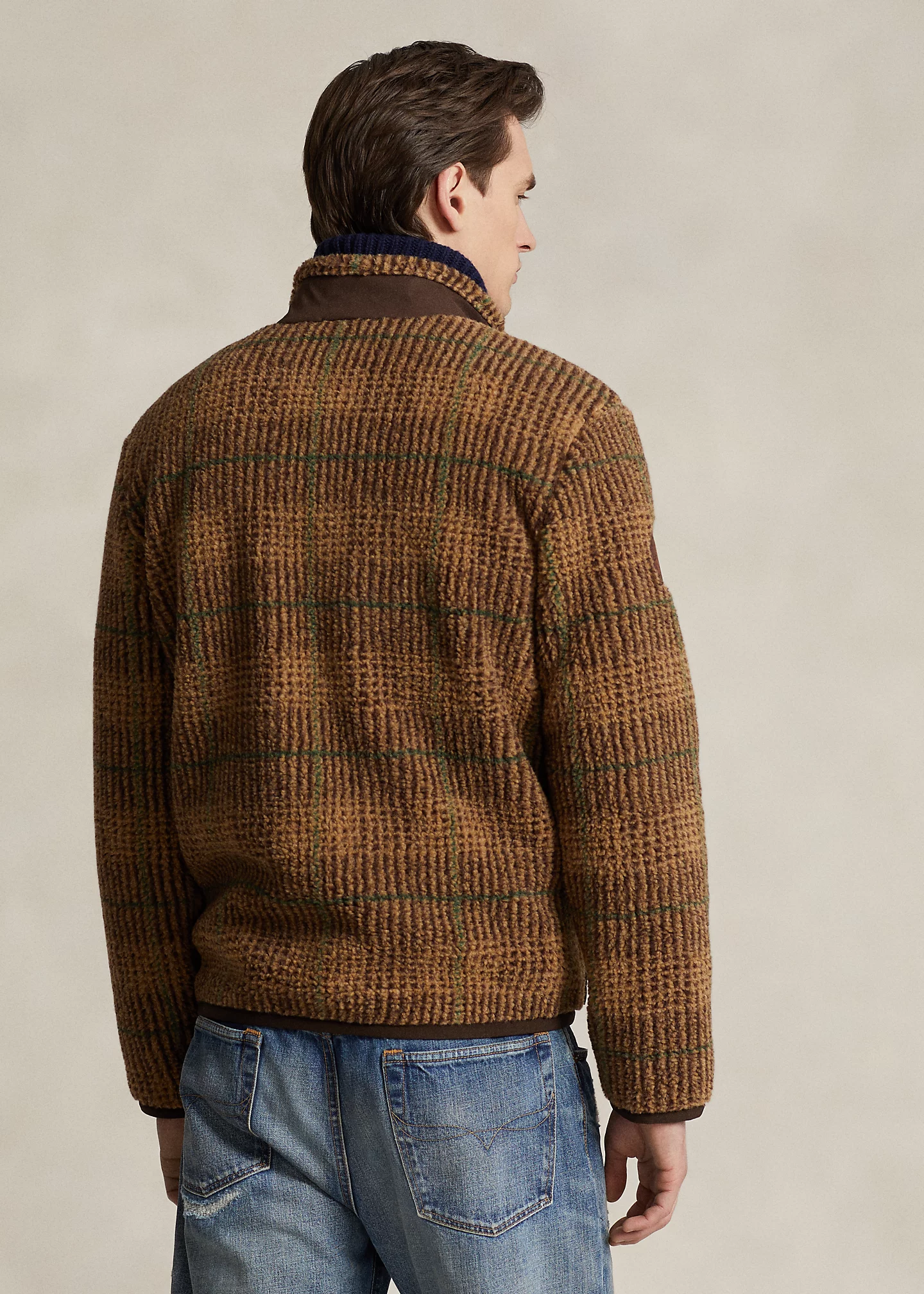 Glen Plaid Pile Fleece Jacquard Jacket