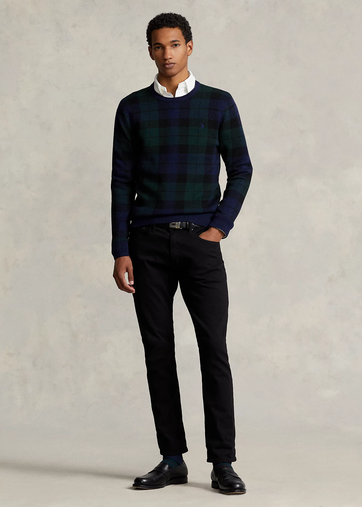 Plaid Washable Wool Sweater