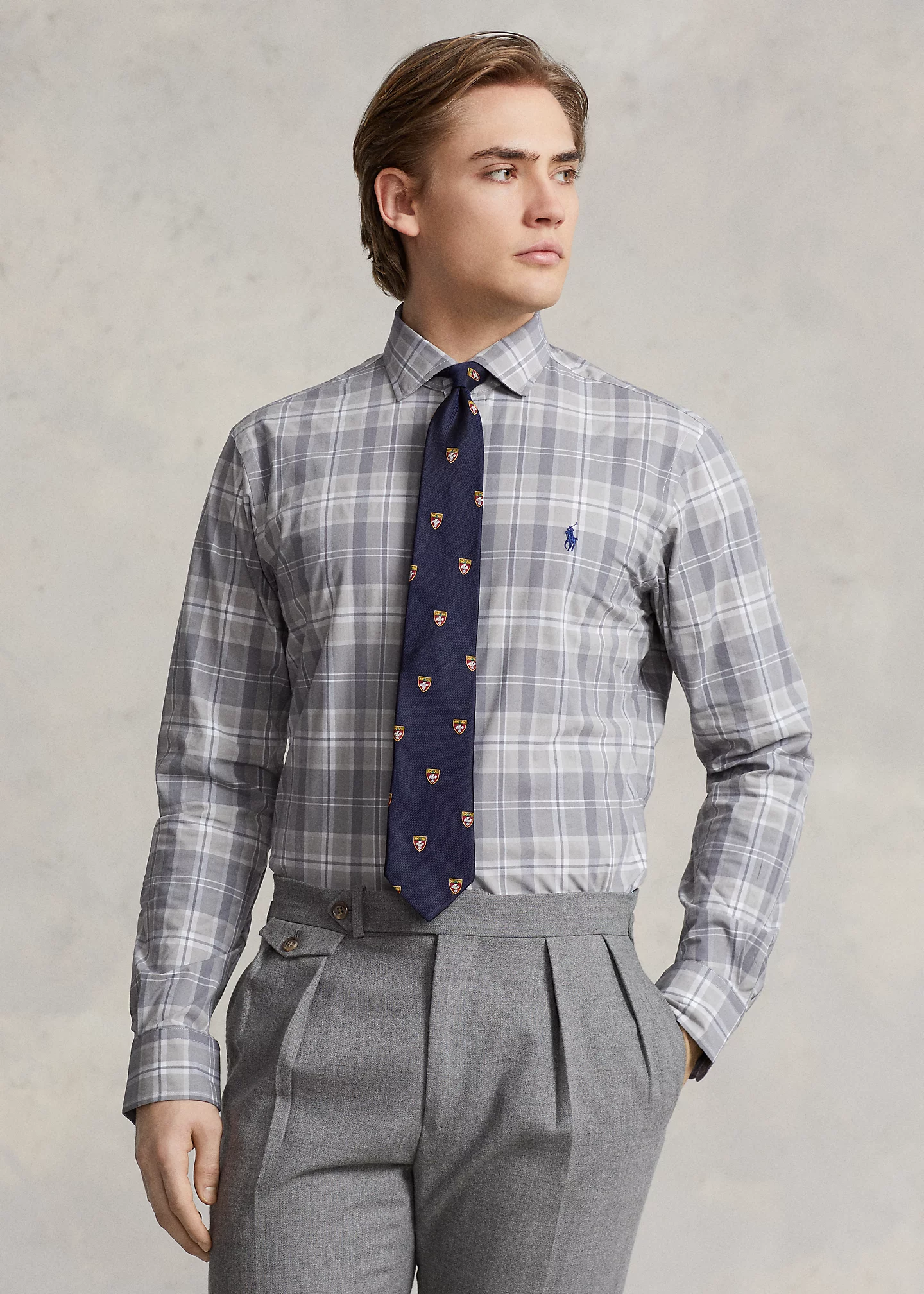 Classic Fit Plaid Stretch Poplin Shirt