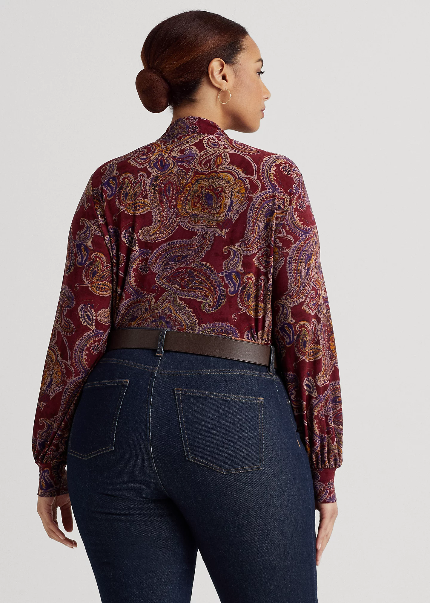 Paisley Tie-Neck Stretch Jersey Top