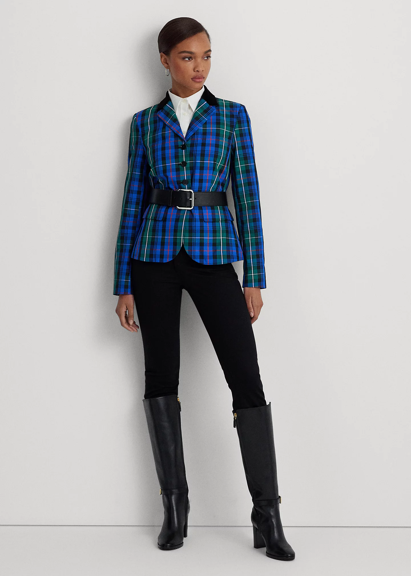 Checked Plaid Taffeta Peplum Jacket