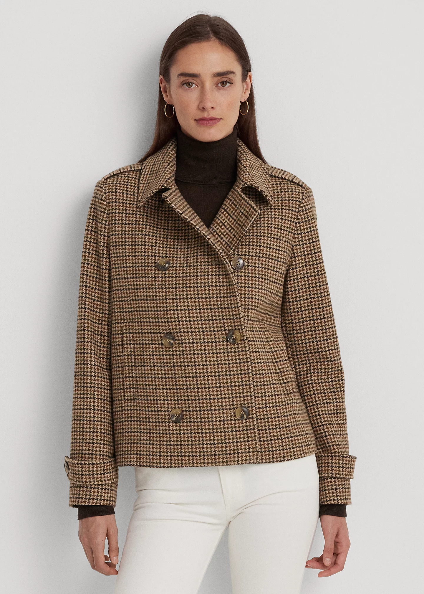 Houndstooth Wool-Blend Cropped Coat