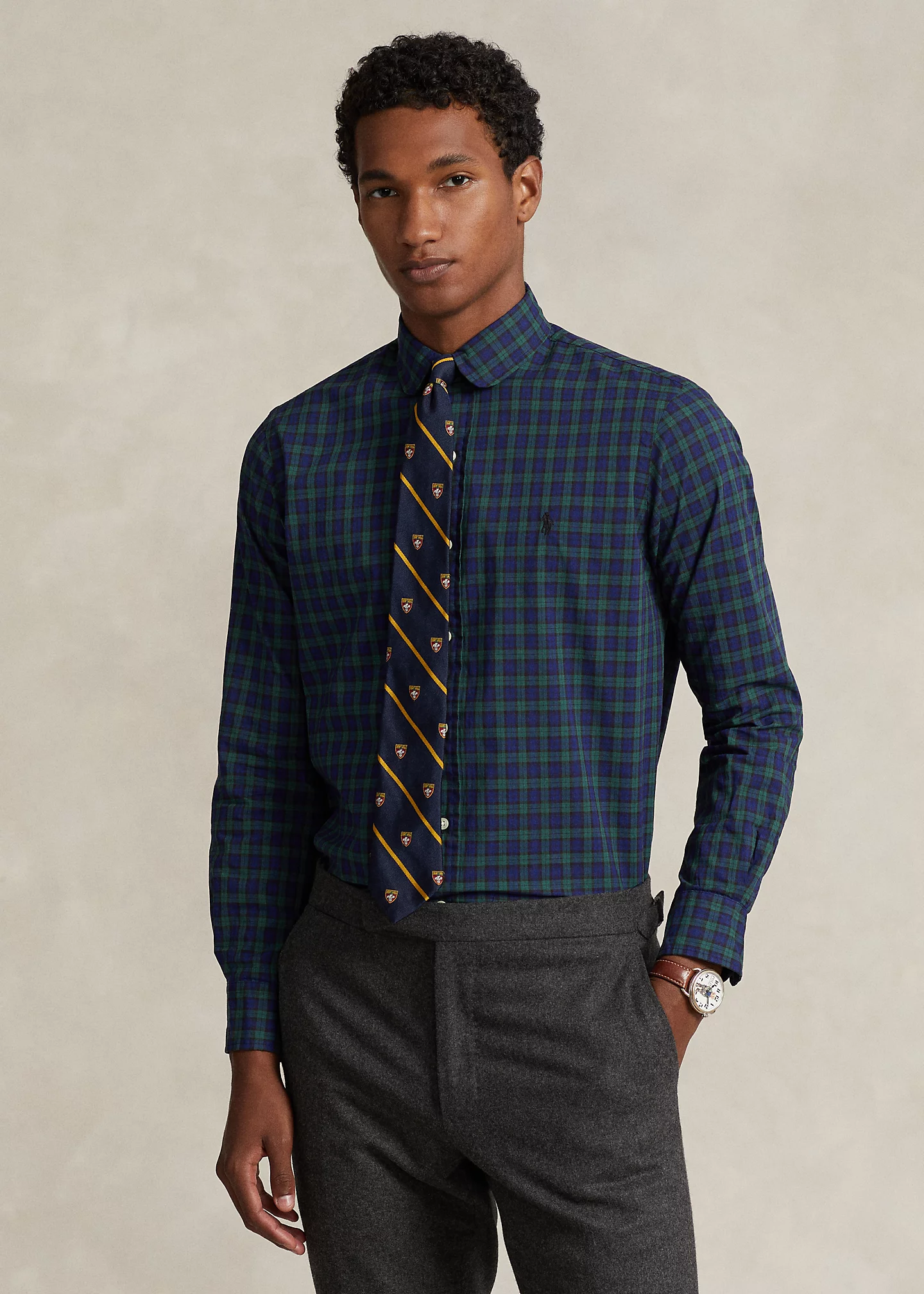 Classic Fit Plaid Washed Poplin Shirt