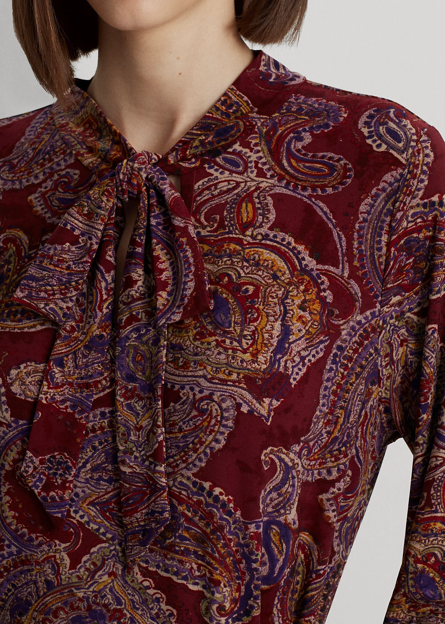 Paisley Tie-Neck Stretch Jersey Top