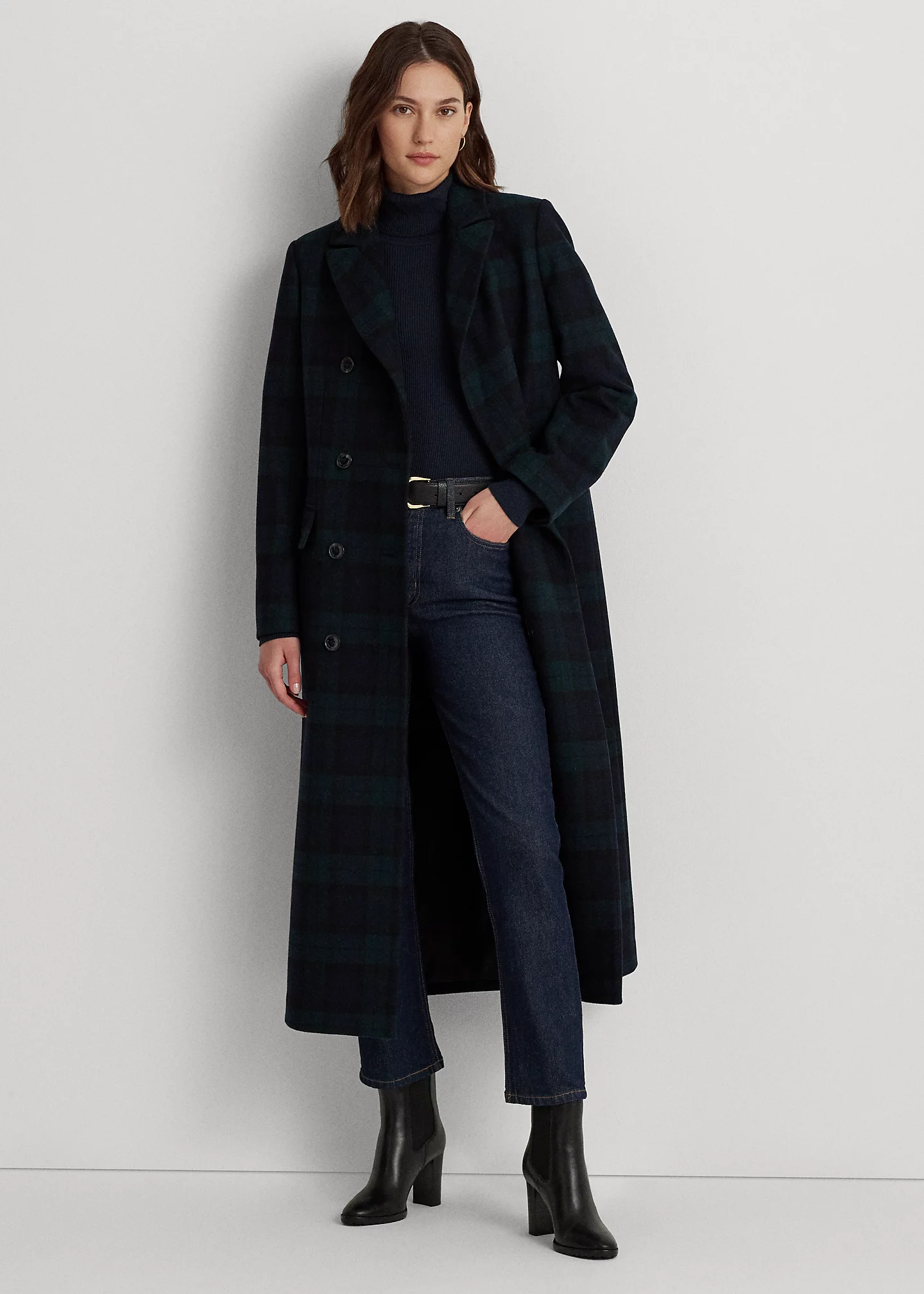 Black Watch Plaid Double-Breasted Coat