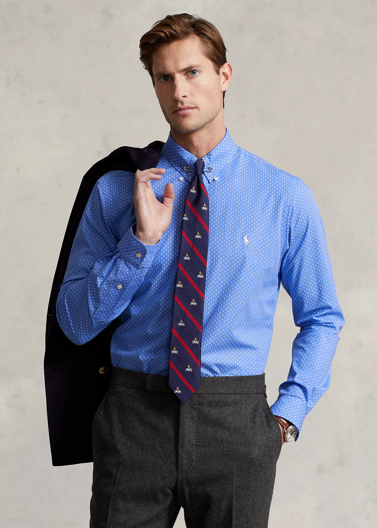 Classic Fit Print Stretch Poplin Shirt