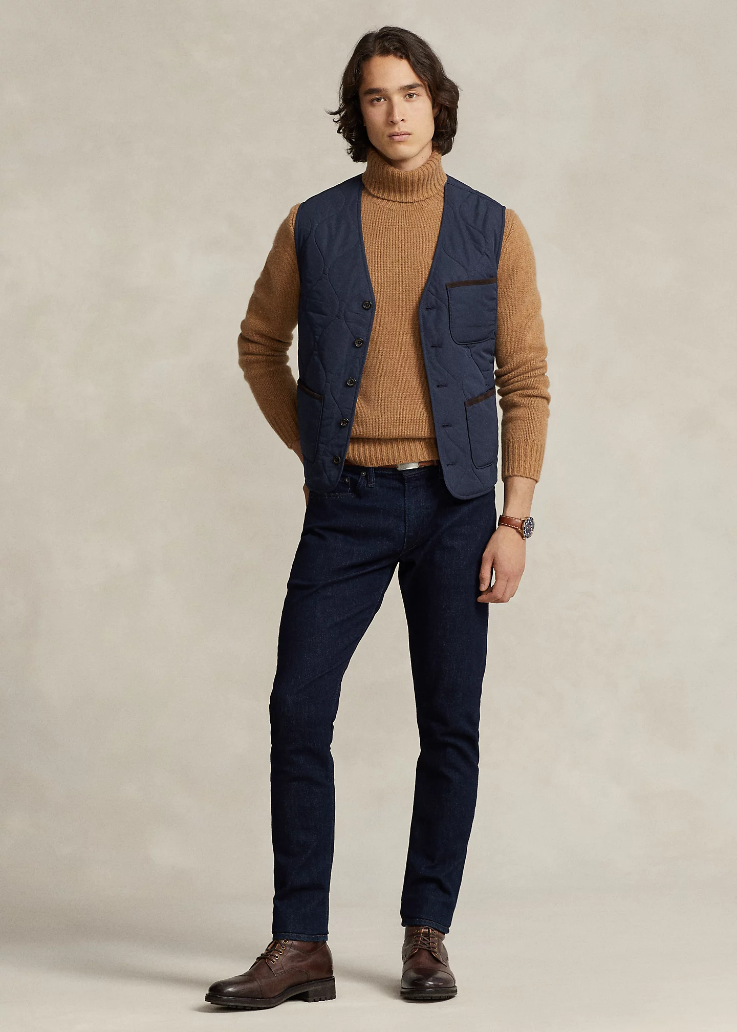 Suede-Trim Quilted Vest