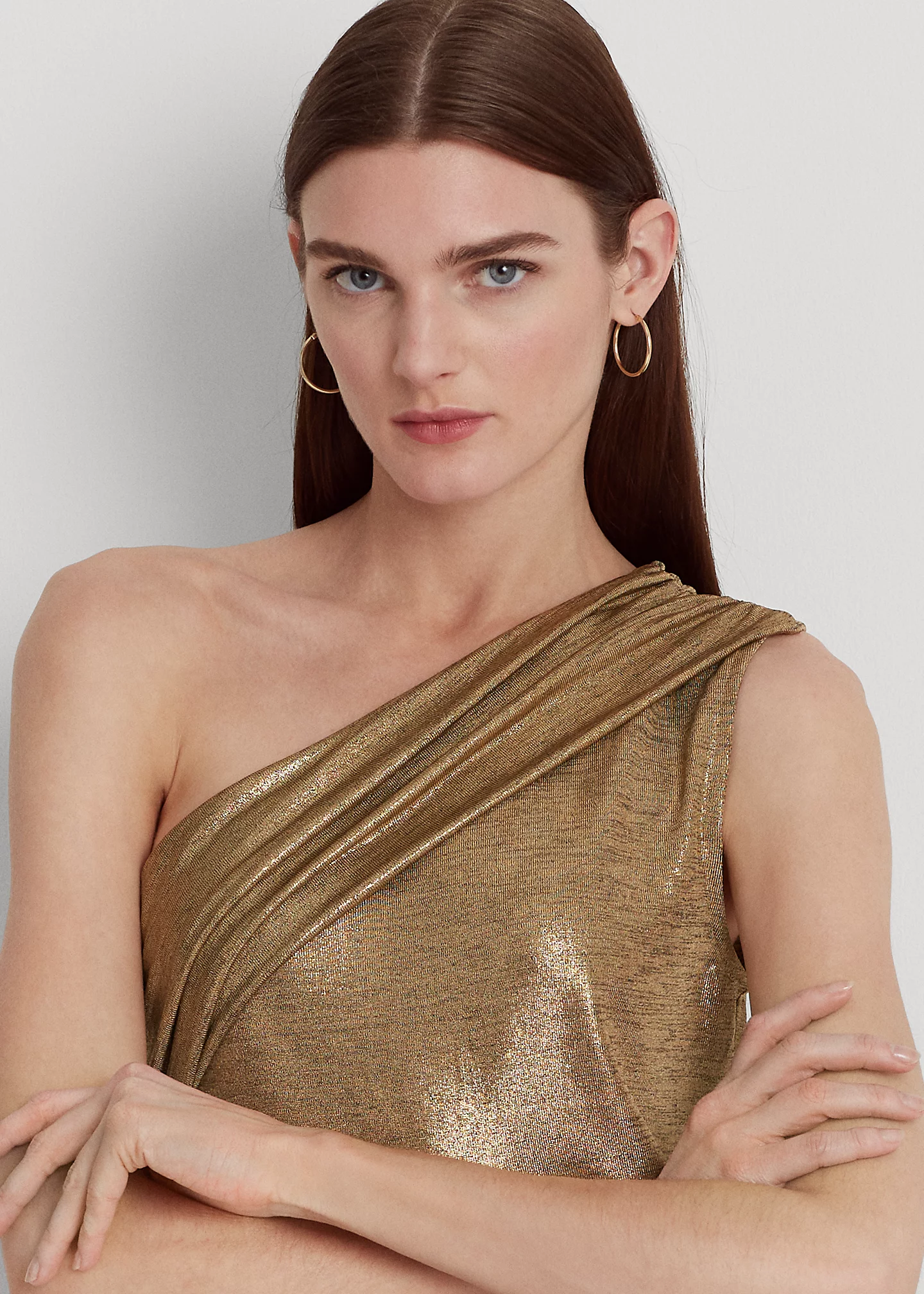Foil-Print Jersey One-Shoulder Top