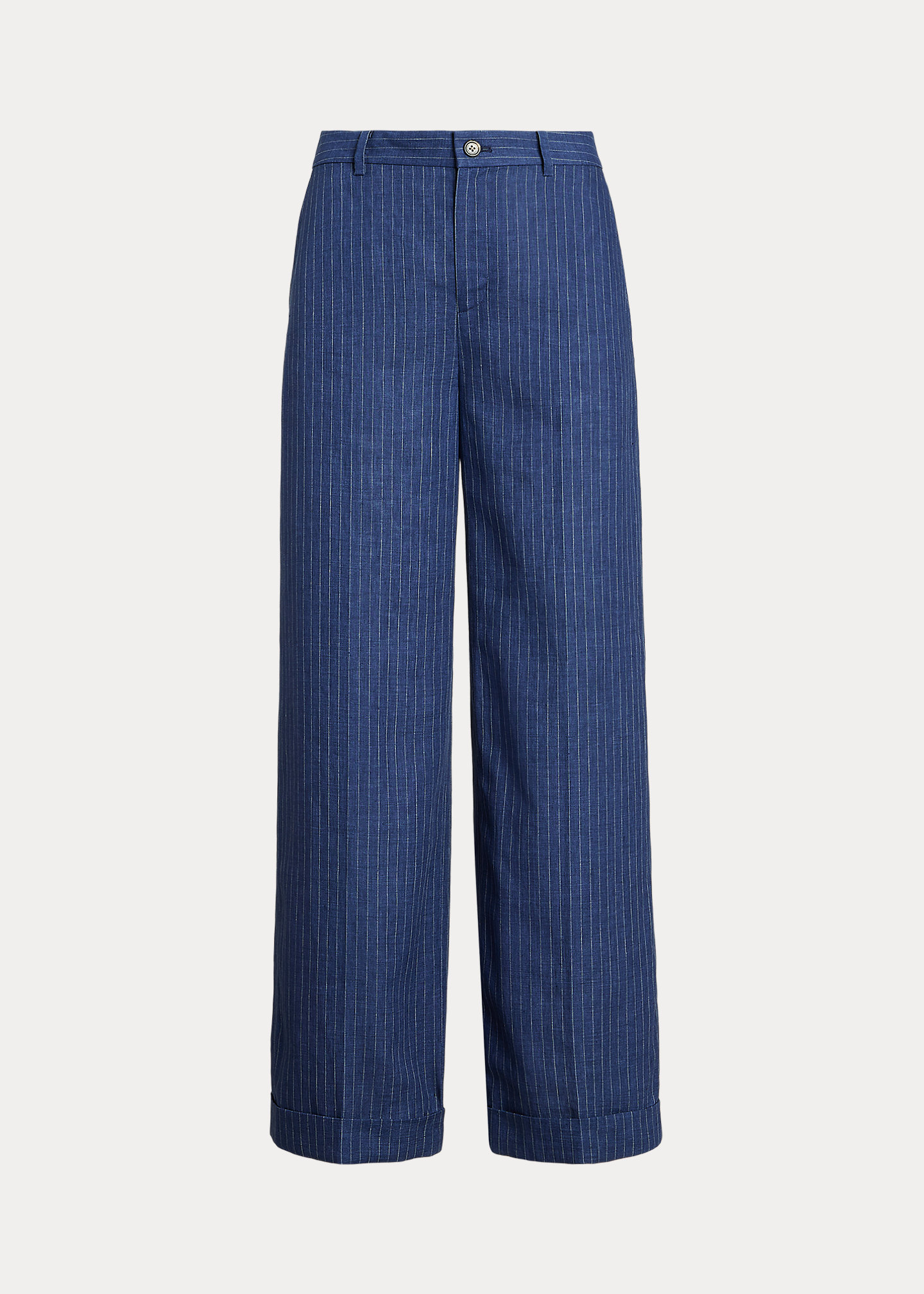 Pinstripe Linen Wide-Leg Cropped Pant
