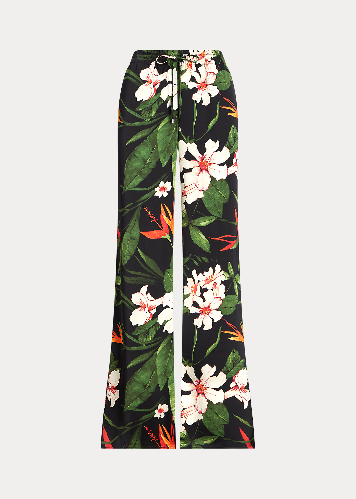 Floral Satin Charmeuse Wide-Leg Pant