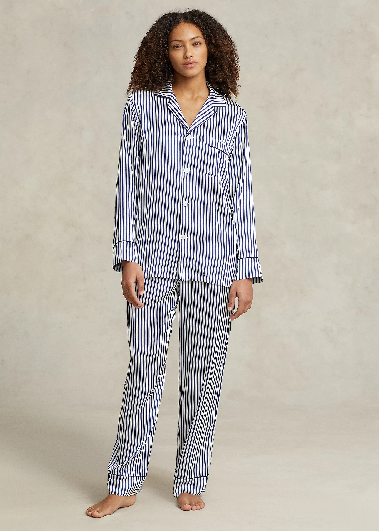 Striped Stretch Silk Long-Sleeve PJ Set