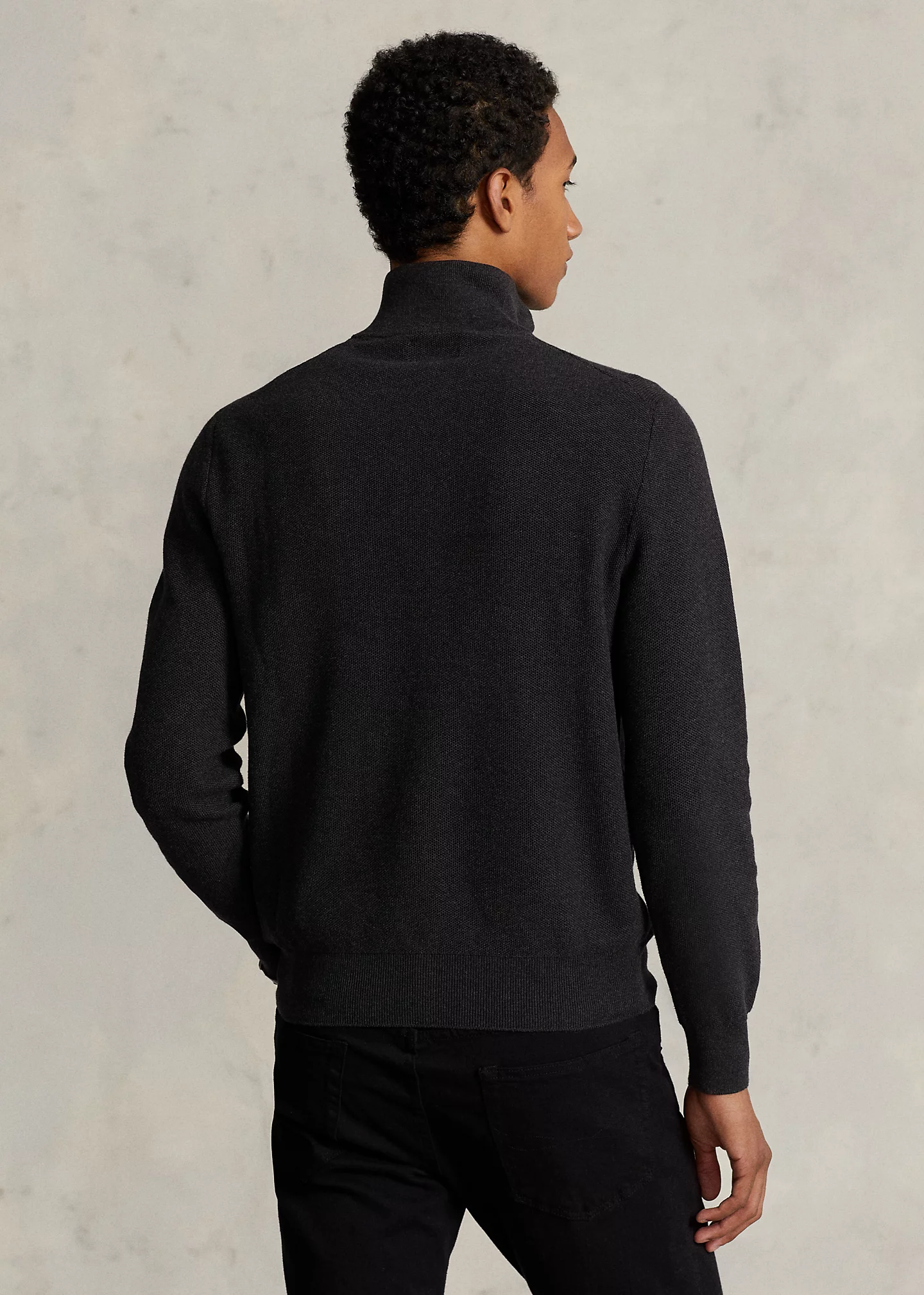 Mesh-Knit Cotton Mockneck Sweater