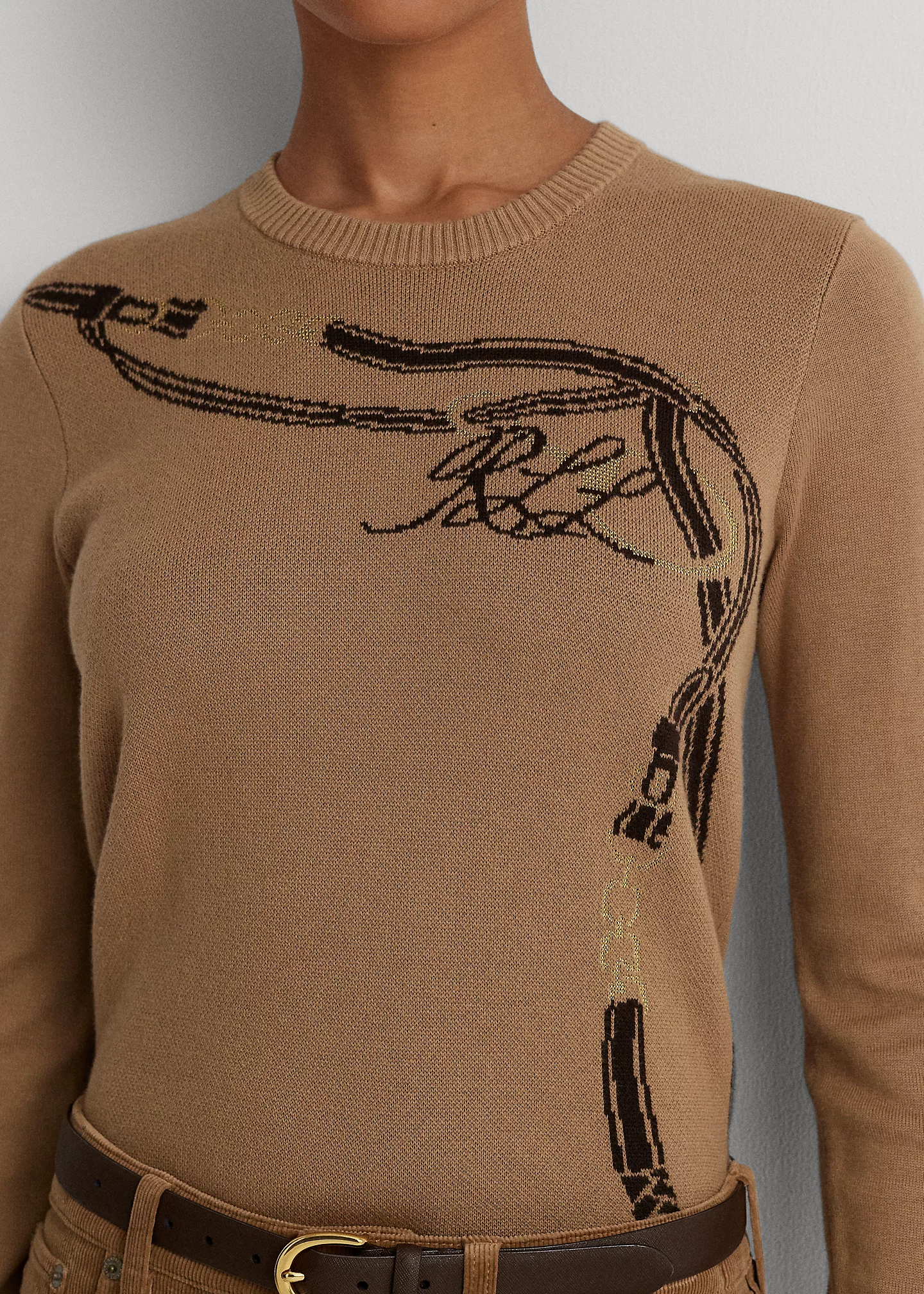 Belting-Motif Cotton-Blend Sweater