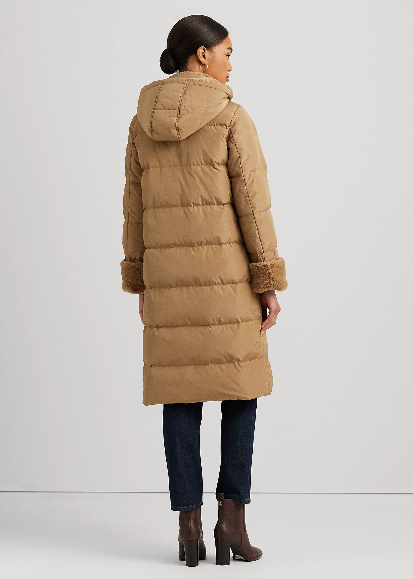 Faux-Fur-Trim Hooded Down Coat