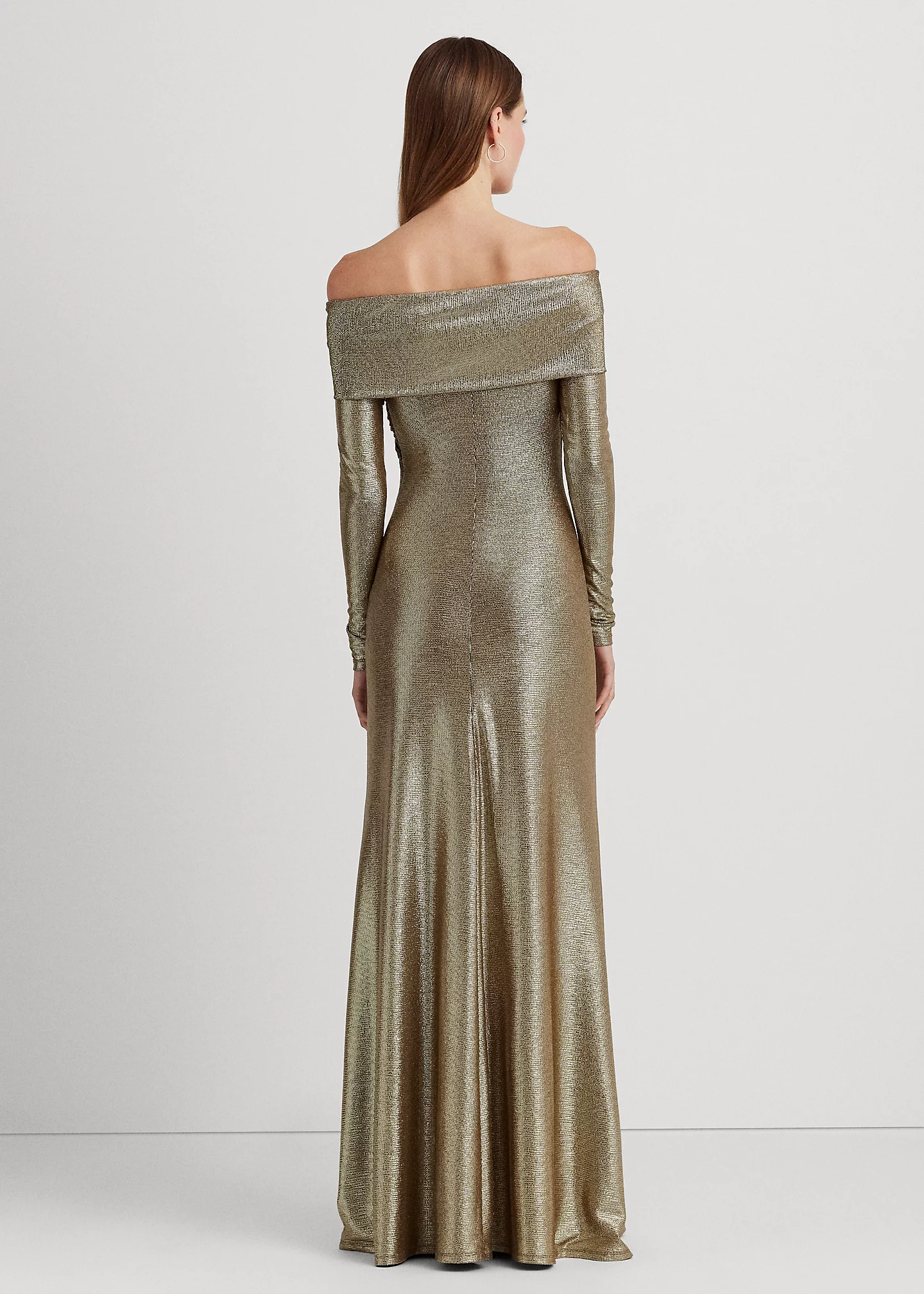 Metallic Knit Off-the-Shoulder Gown