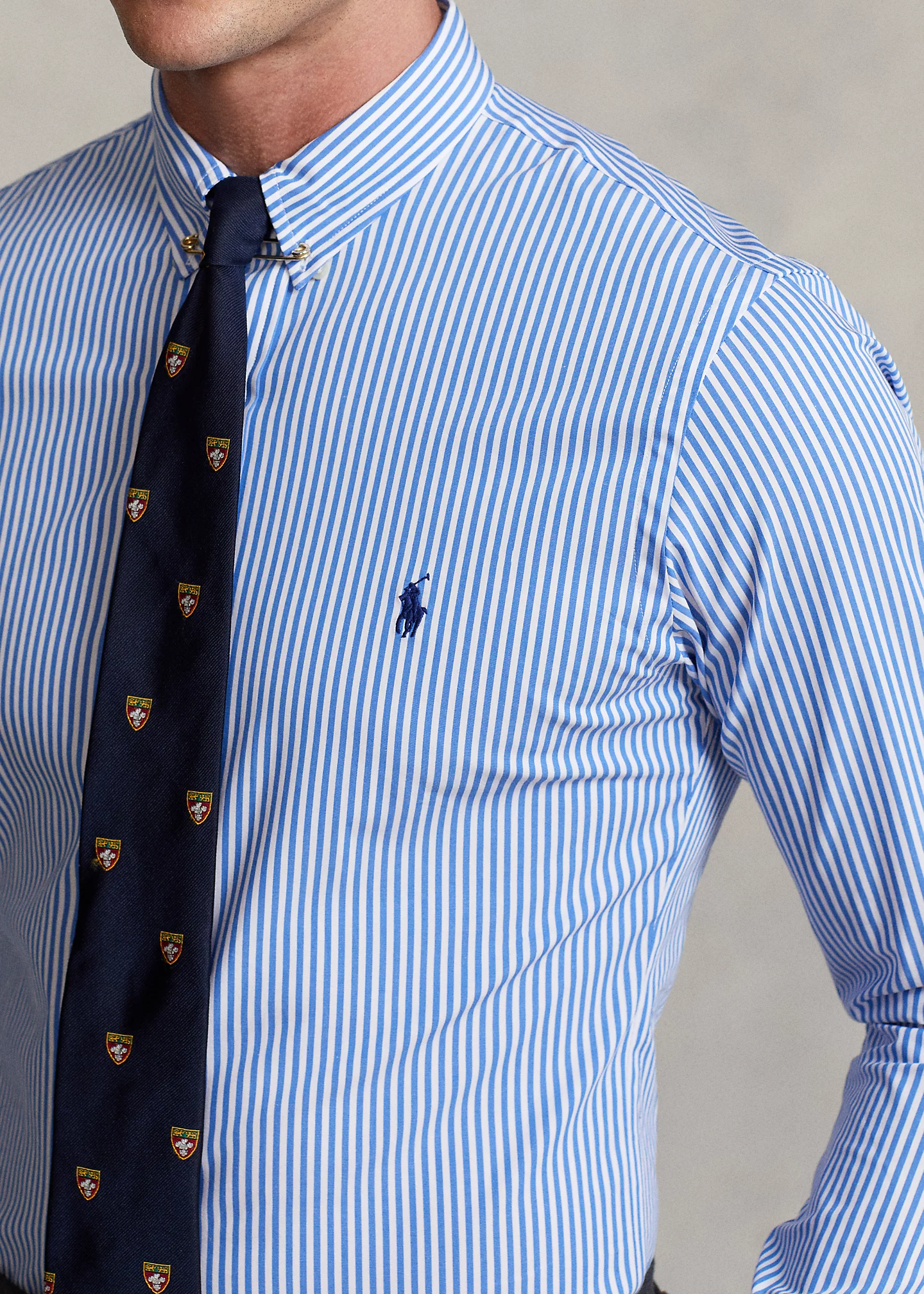 Classic Fit Striped Stretch Poplin Shirt