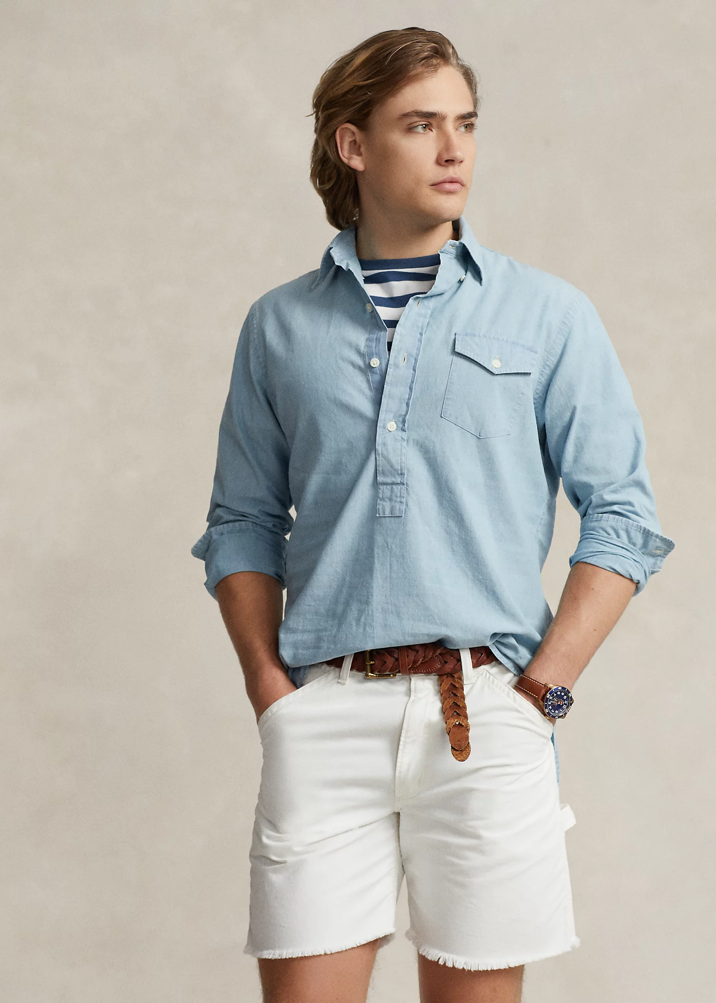Classic Fit Chambray Popover Shirt