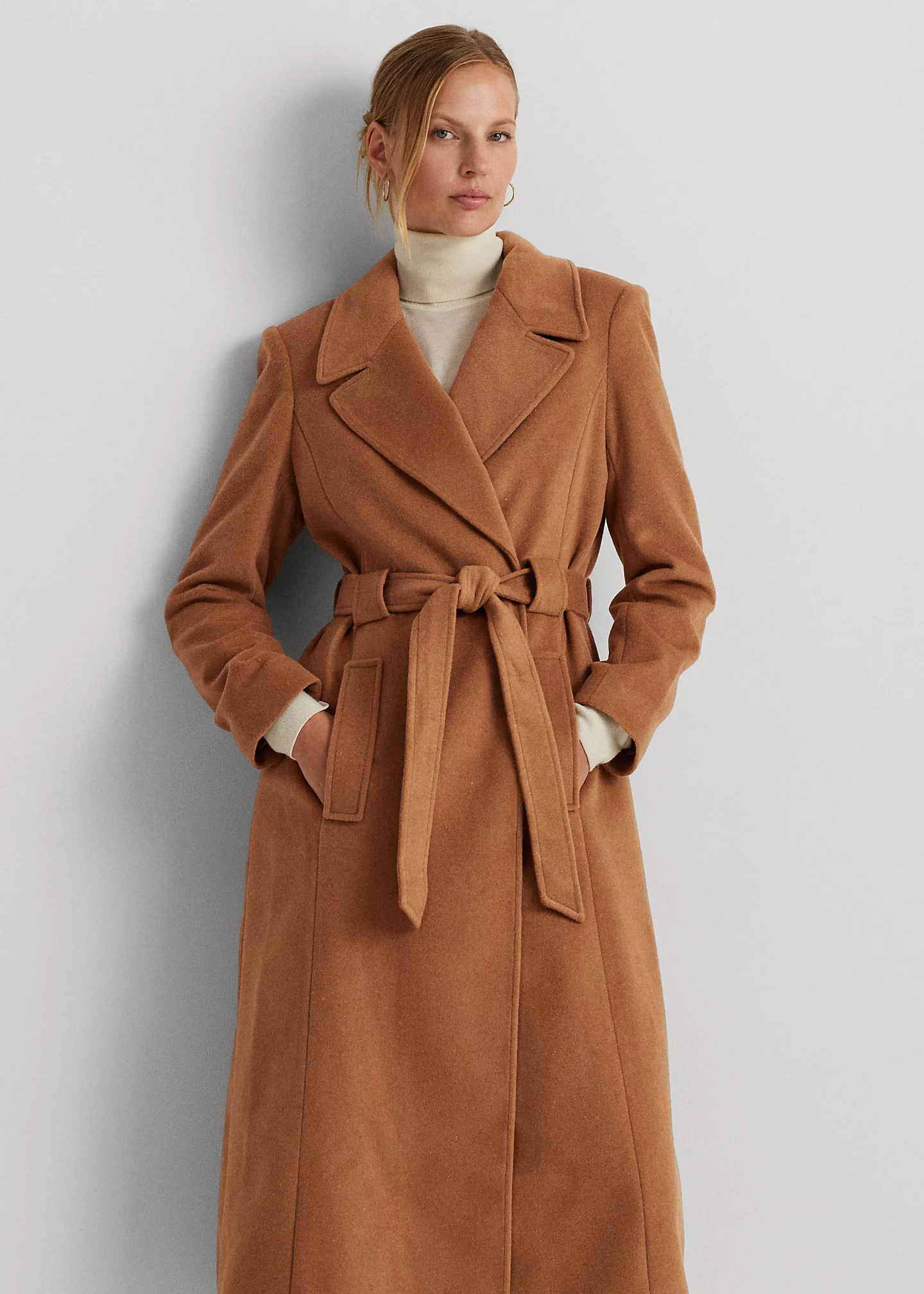 Belted Wool-Blend Wrap Coat