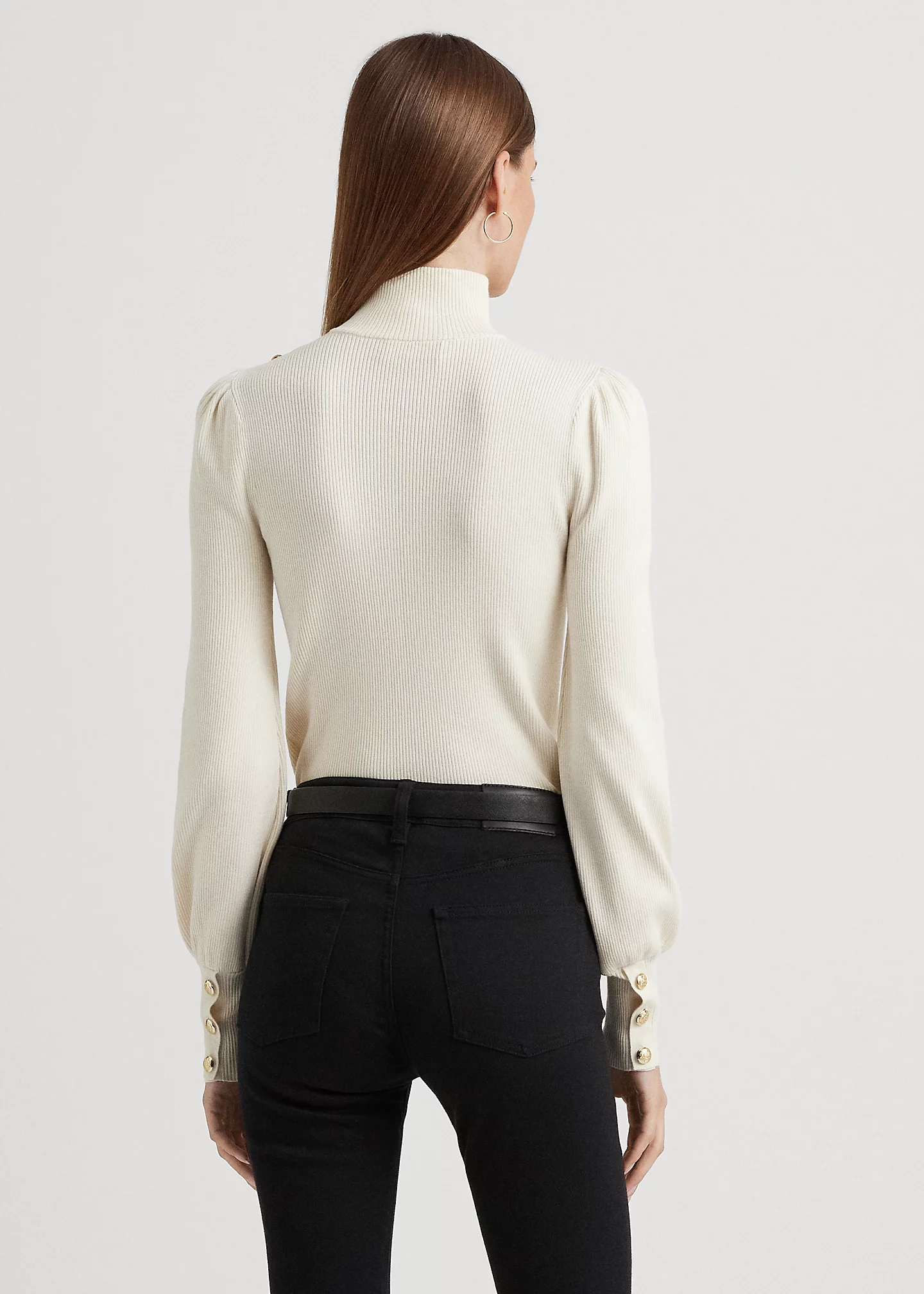 Button-Trim Mockneck Sweater