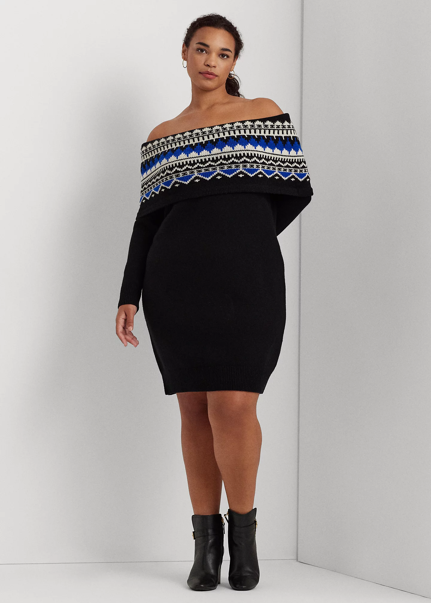 Fair Isle Off-the-Shoulder Sweater Dress