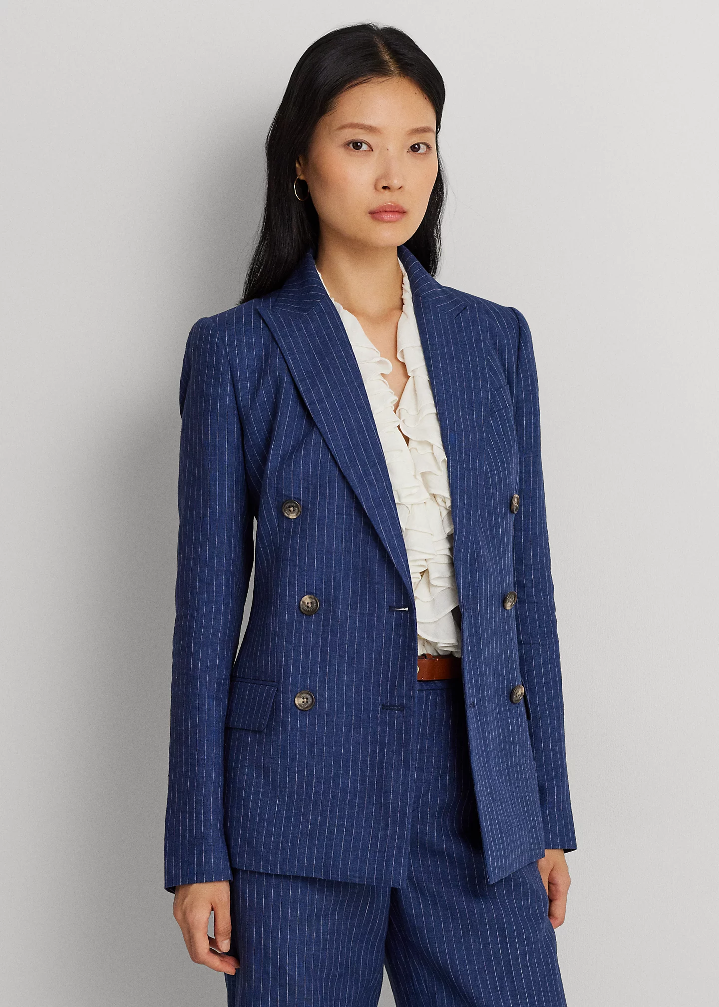 Pinstripe Double-Breasted Linen Blazer