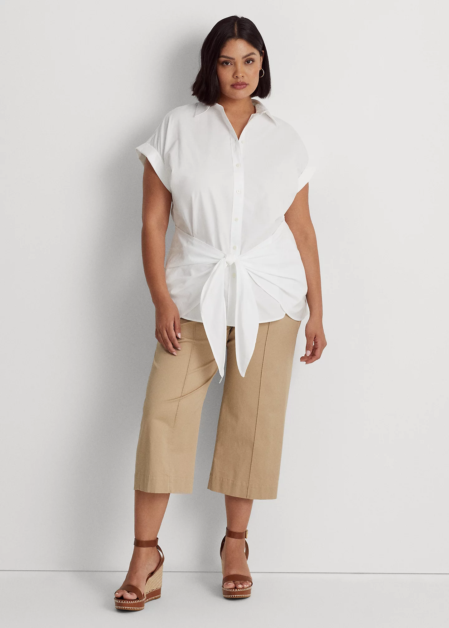 Tie-Front Cotton Broadcloth Shirt