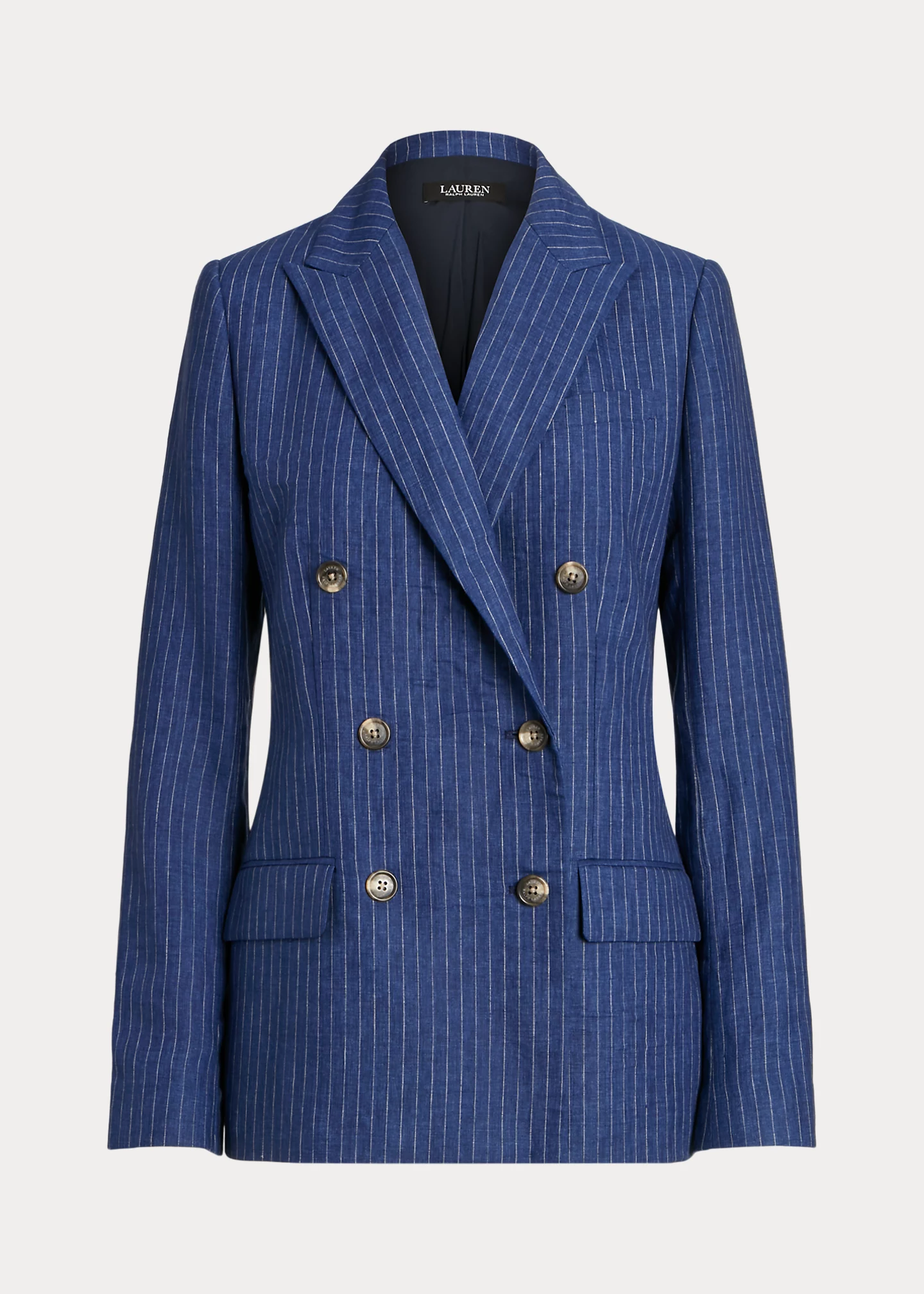 Pinstripe Double-Breasted Linen Blazer