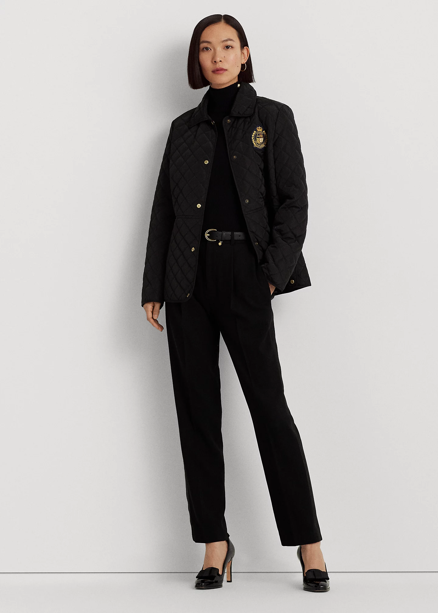 Crest-Patch Diamond-Quilted Jacket