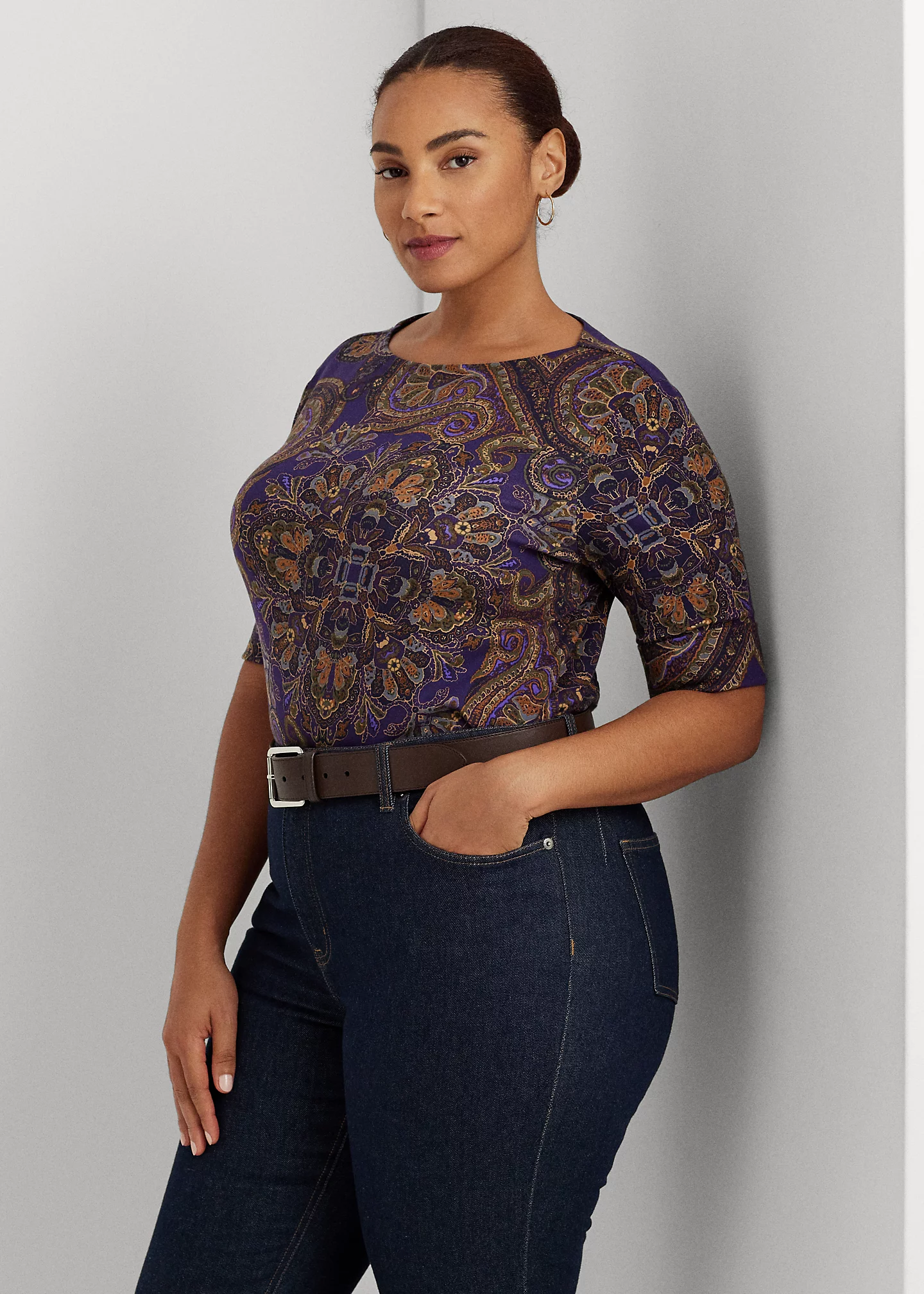 Paisley Stretch Cotton Boatneck Tee