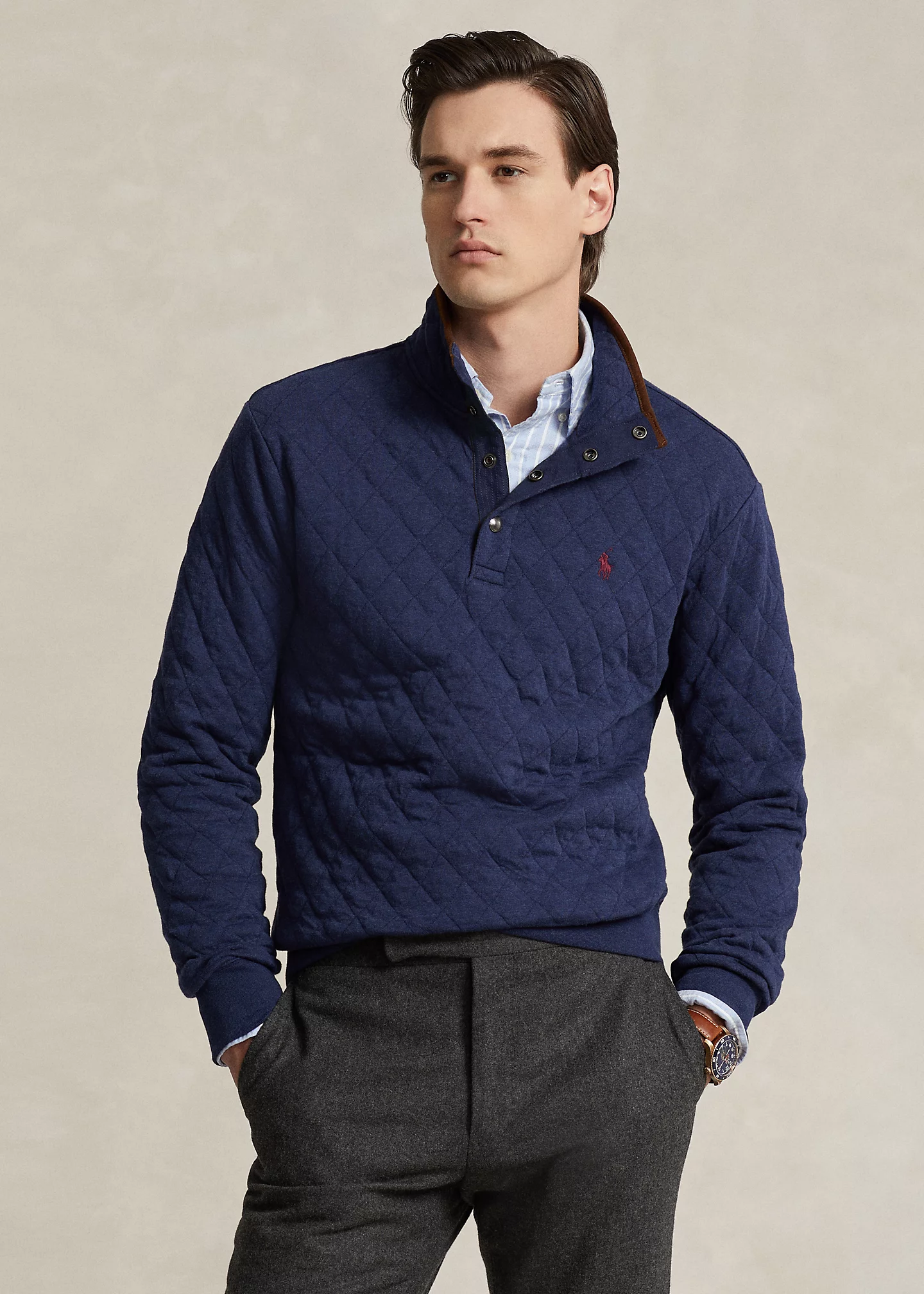 Quilted Double-Knit Jersey Pullover