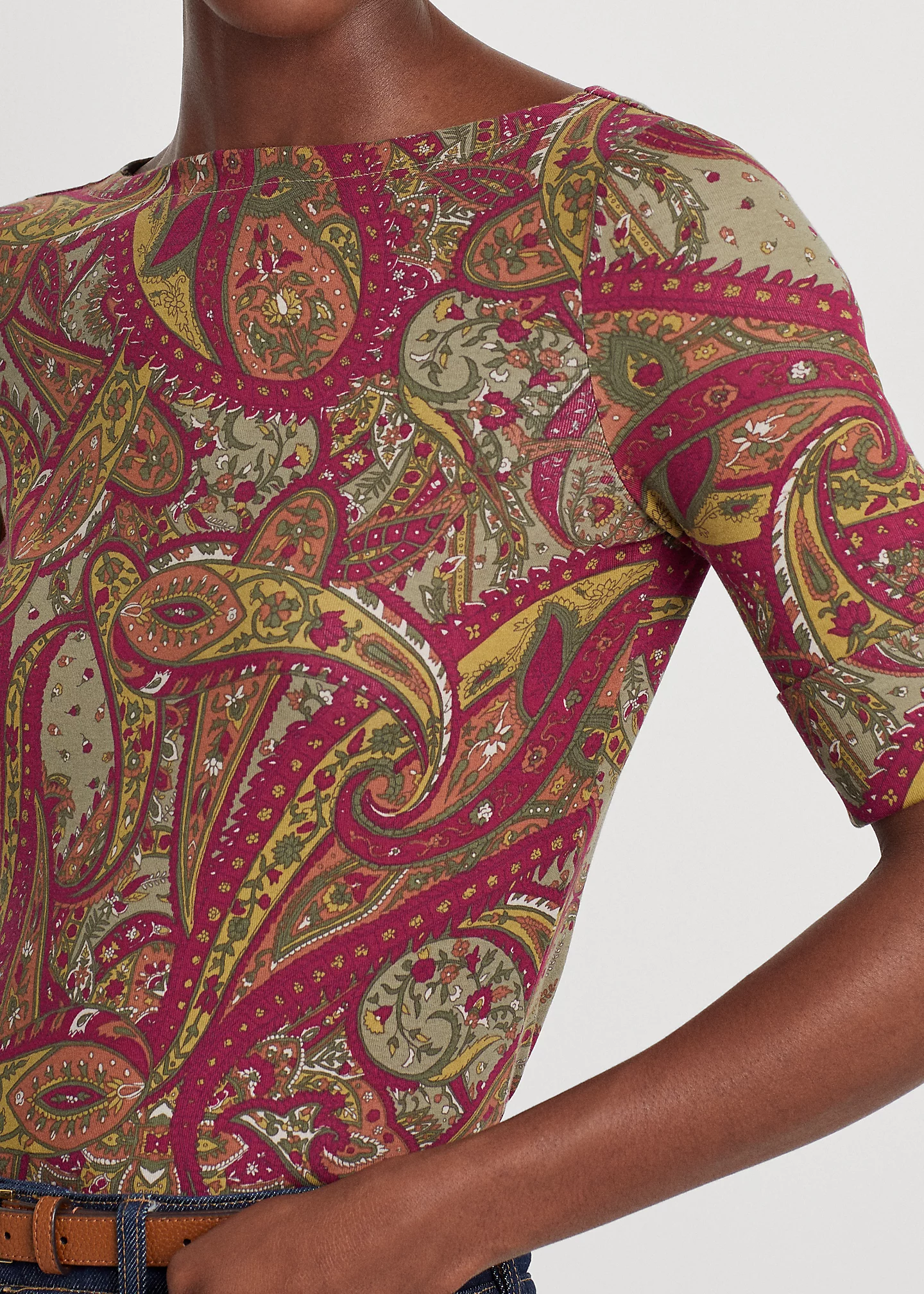 Paisley Stretch Cotton Boatneck Top