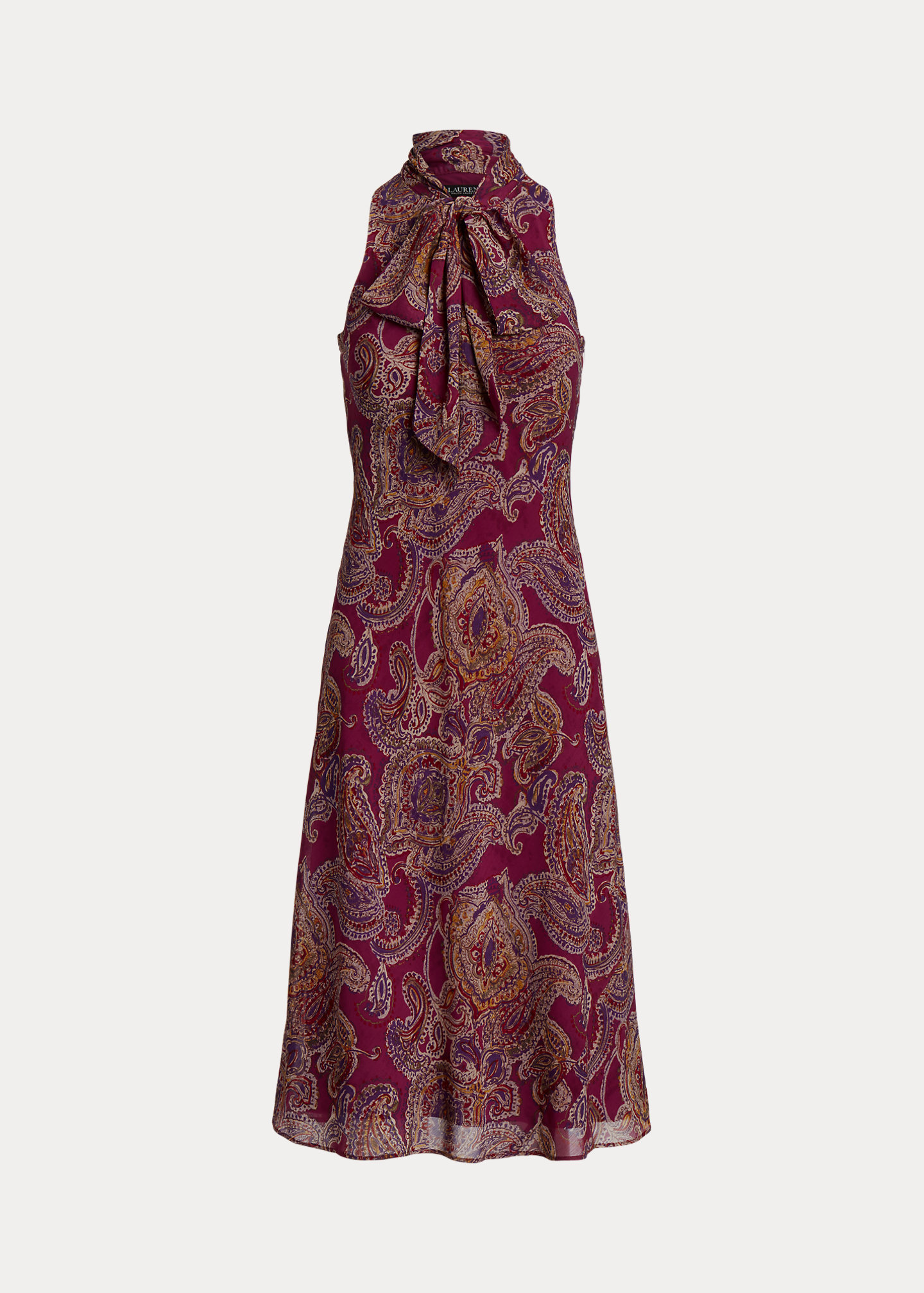 Paisley Crinkle Georgette Tie-Neck Dress