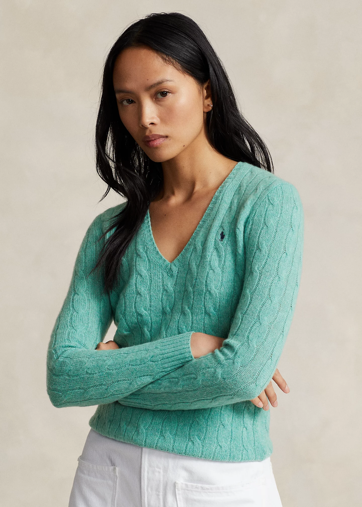 Cable-Knit Wool-Cashmere V-Neck Sweater