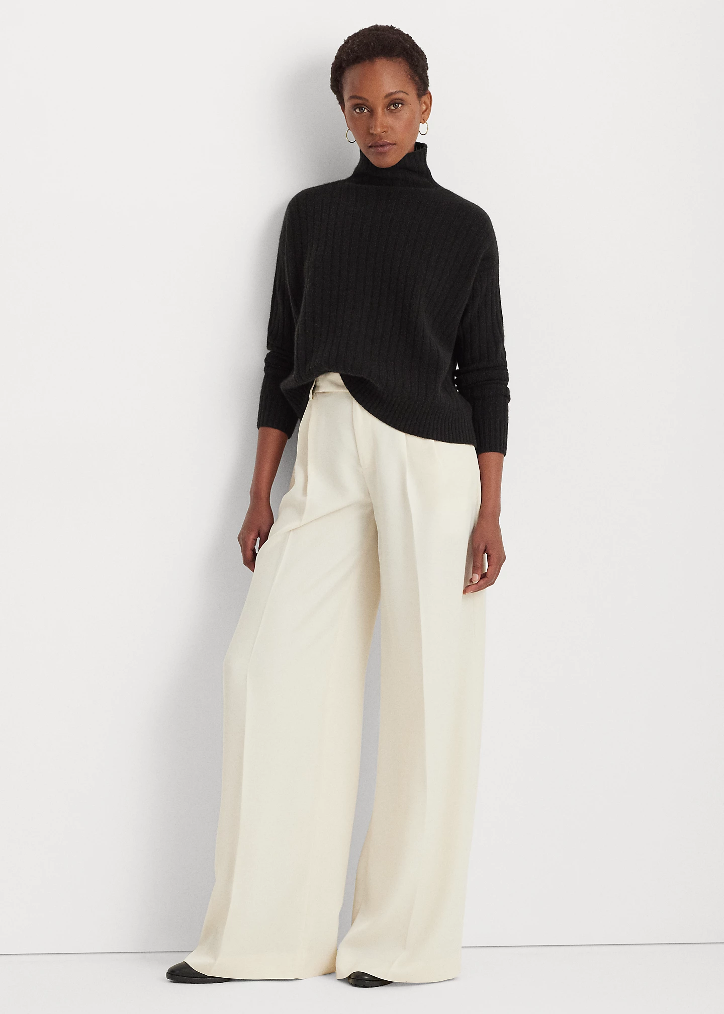 Pleated Satin Crepe Wide-Leg Pant