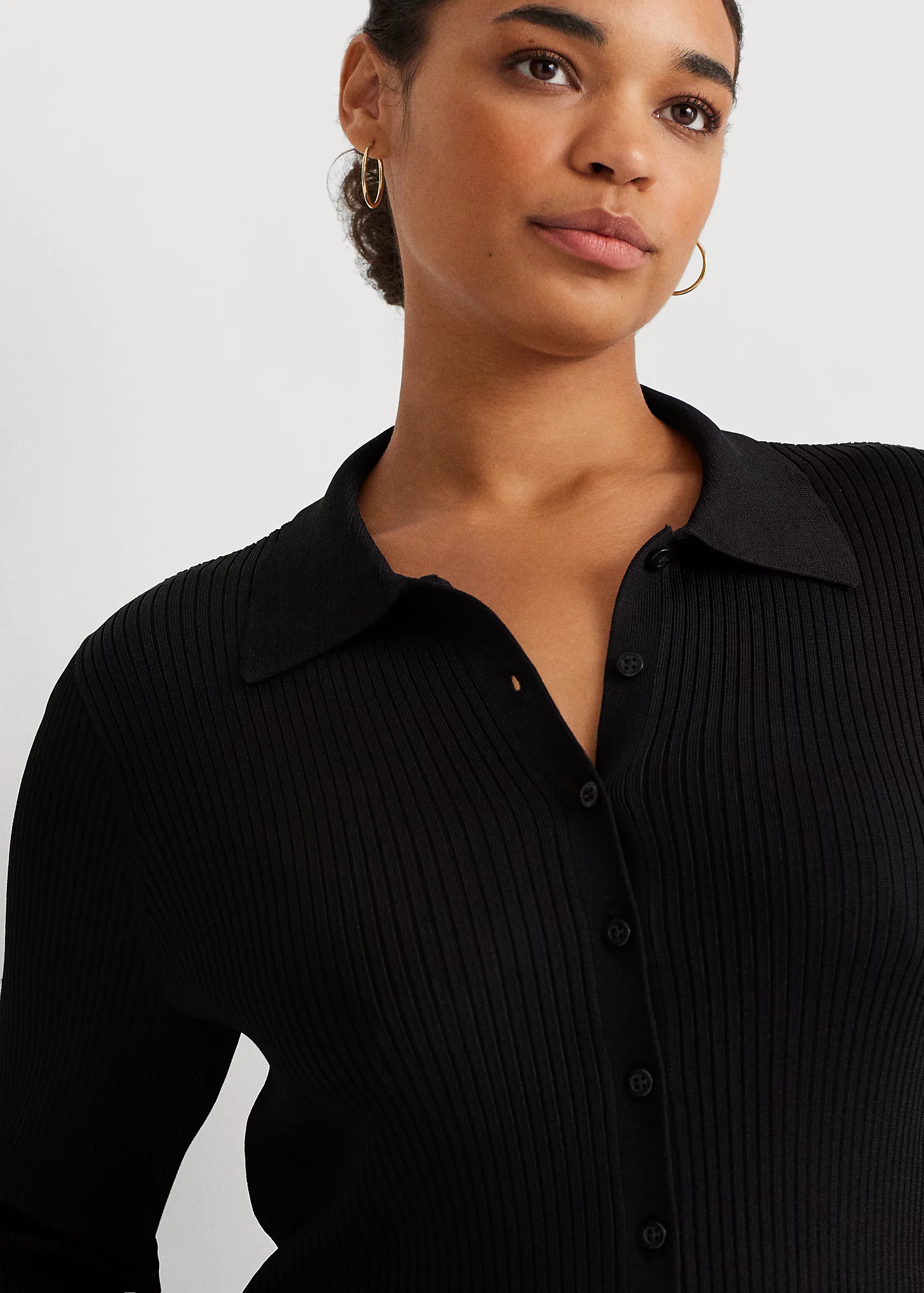 Rib-Knit Long-Sleeve Polo Cardigan